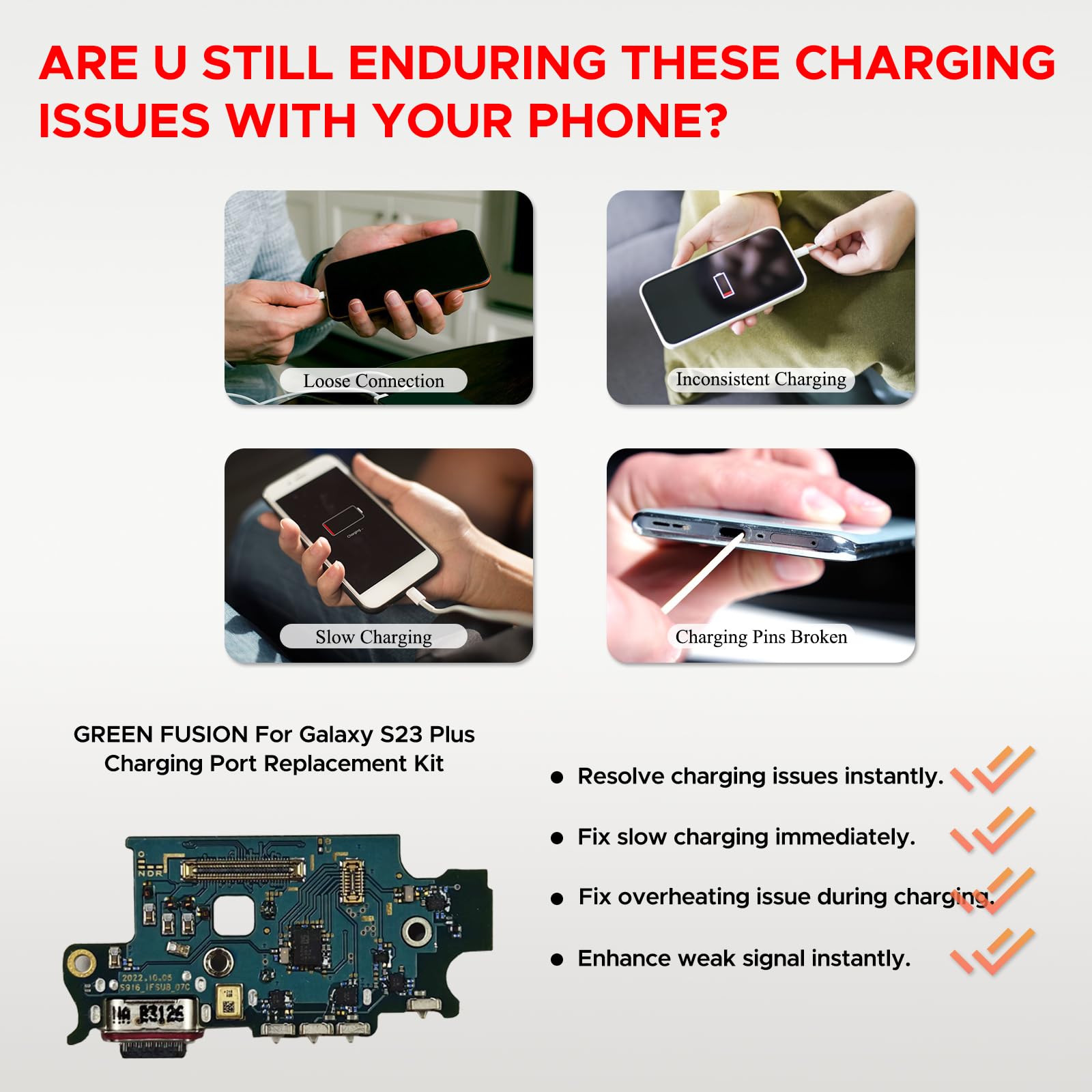Charging Port Replacement Kit Compatible with Galaxy S23 Plus SM-S916U, SM-S916U1, SM-S916W, US Series Dock Board USB-C Connector S23+ Plus, with Instruction Manual, Toolkit 6