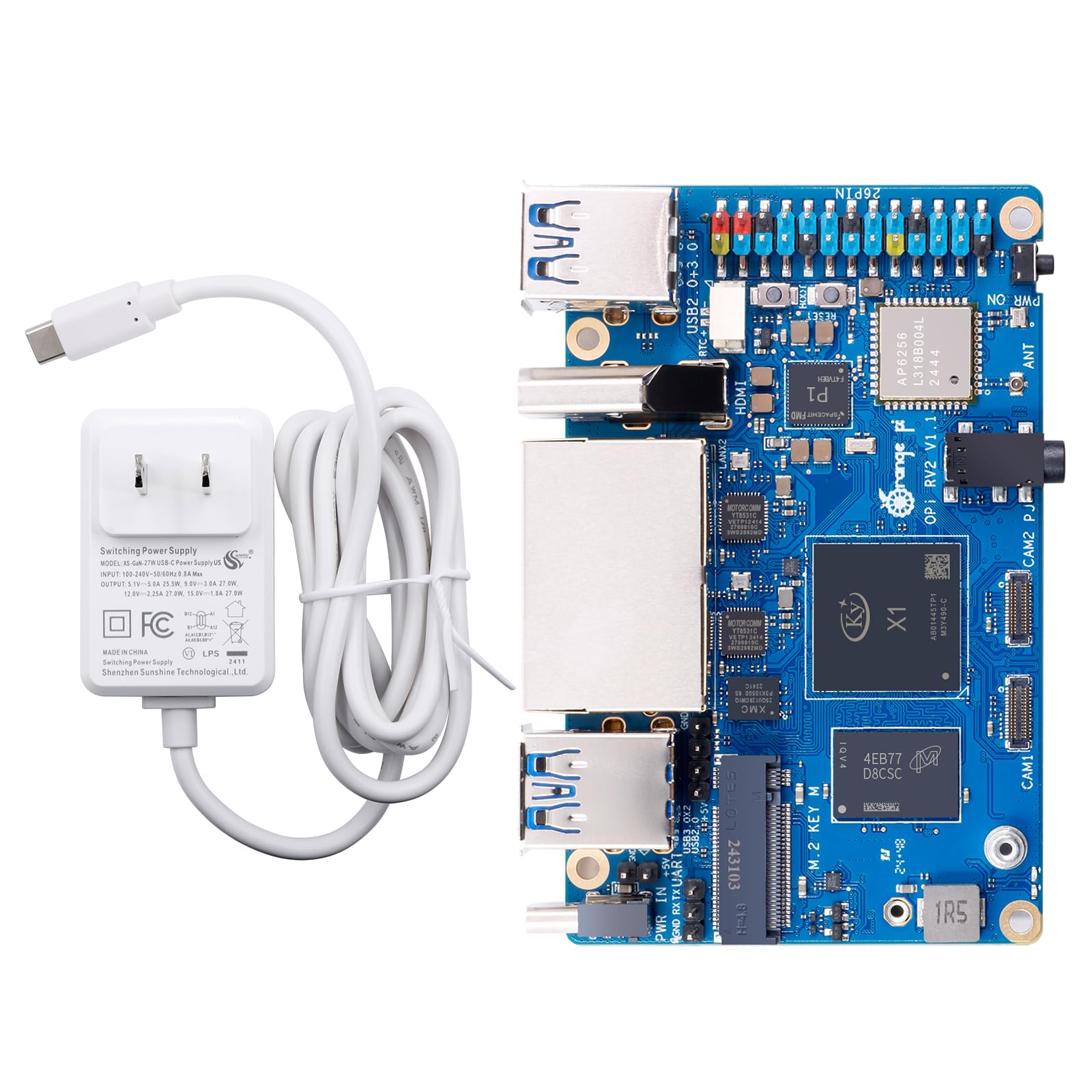 Orange Pi RV2 8GB RAM LPDDR4X RISC V 8 Core 2Tops Al Arithmetic Power Development Board, Wi-Fi 5+BT 5 with BLE Support Single Board Computer Run Ubuntu24.04 (8GB+Supply) 1