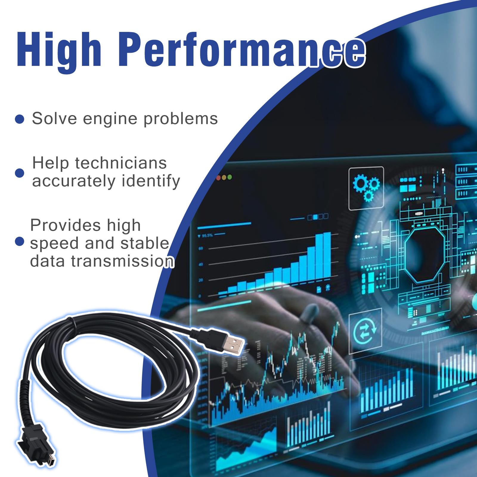 Nimite 404032 USB Cable fits forNexiq USB Link 2 & 3, Cord Replacement Part forCummins Inline 7 and Standard USB Computer Port, for Truck Diagnostic Data Transmission. 6