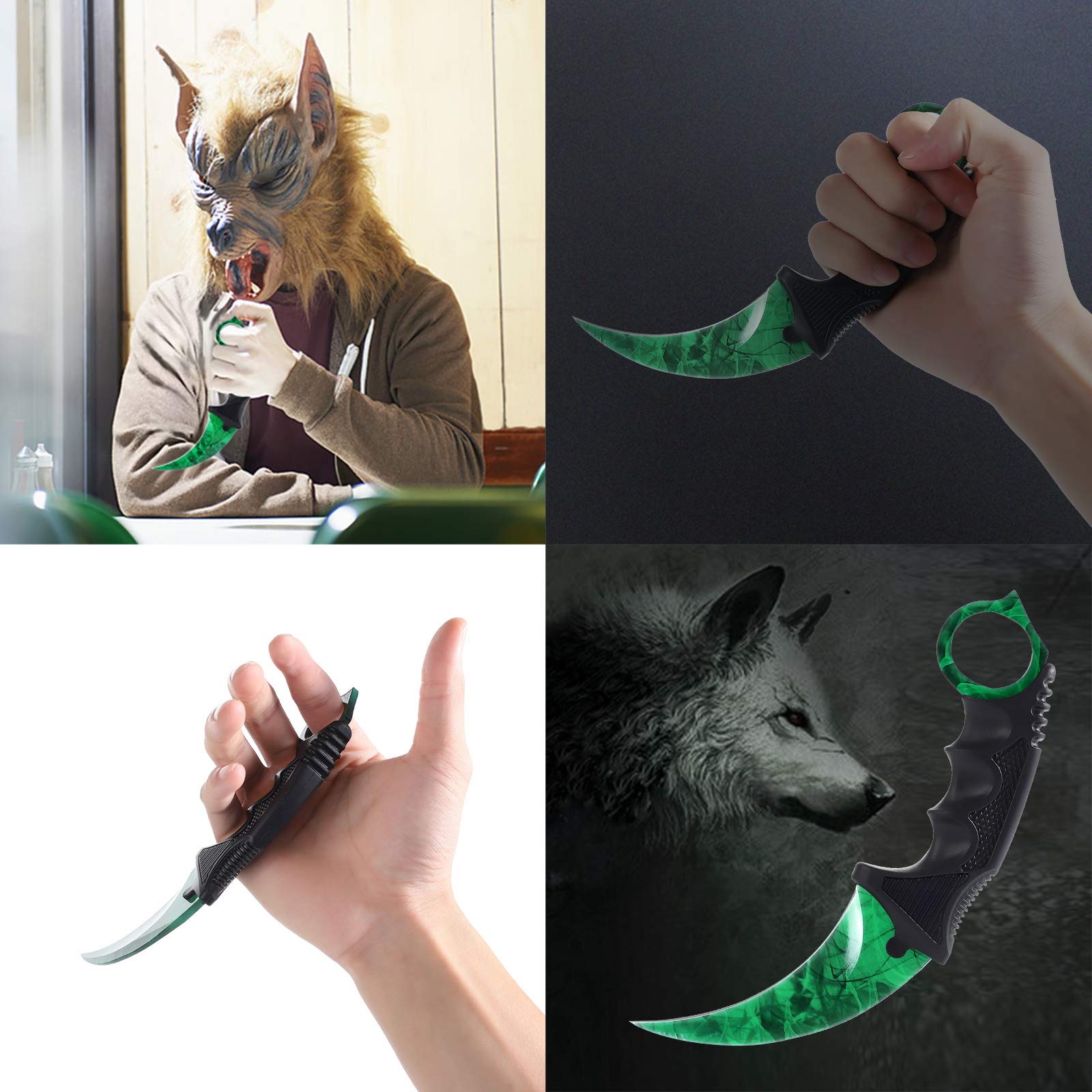 TOPOINT Karambit Knife, Stainless Steel Fixed Blade Knife with Sheath and Cord Knife CS-GO for Hunting Camping and Field Survival (Green) 4