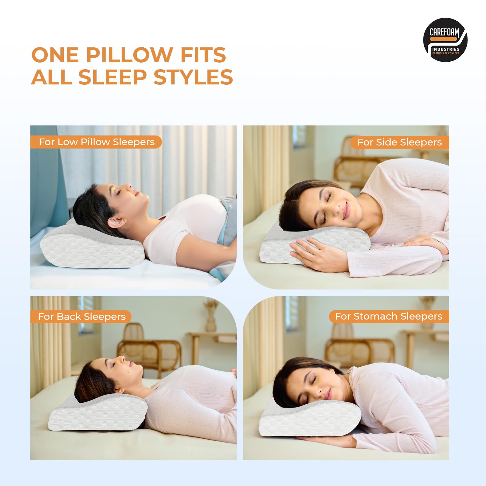 CareFoam Memory Foam Cervical Neck Pillow | 2 Years Warranty | Pain Relief Sleep, Improves Posture, Spinal Alignment, Neck Pain Relief | 19 x 12 x 4 Inch | White Jacquard Cover | Pack of 1 5
