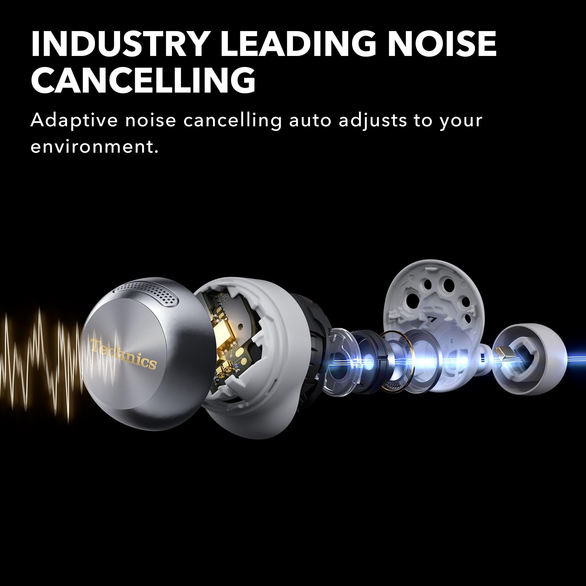 Technics Reference Class Hi-Fi Wireless Ear Buds, Dolby Atmos with Head Tracking, Adaptive Noise Cancelling, 3 Device Multipoint, 10-Hr Battery, Wireless Charging, Improved Fit, EAH-AZ100-S(Silver) 5