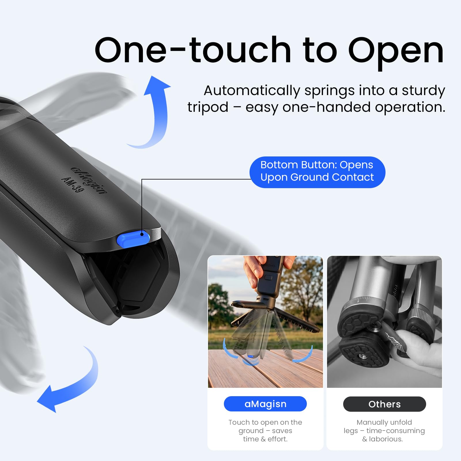 aMagisn One-Touch Open Mini Tripod for DJI Osmo Pocket 4P/4/3, Insta360 Luna Ultra/X6/X5/Ace Pro 2, Small Desktop Stand & Handheld Grip with 1/4" Screw for Action 6/GoPro/Phone 3