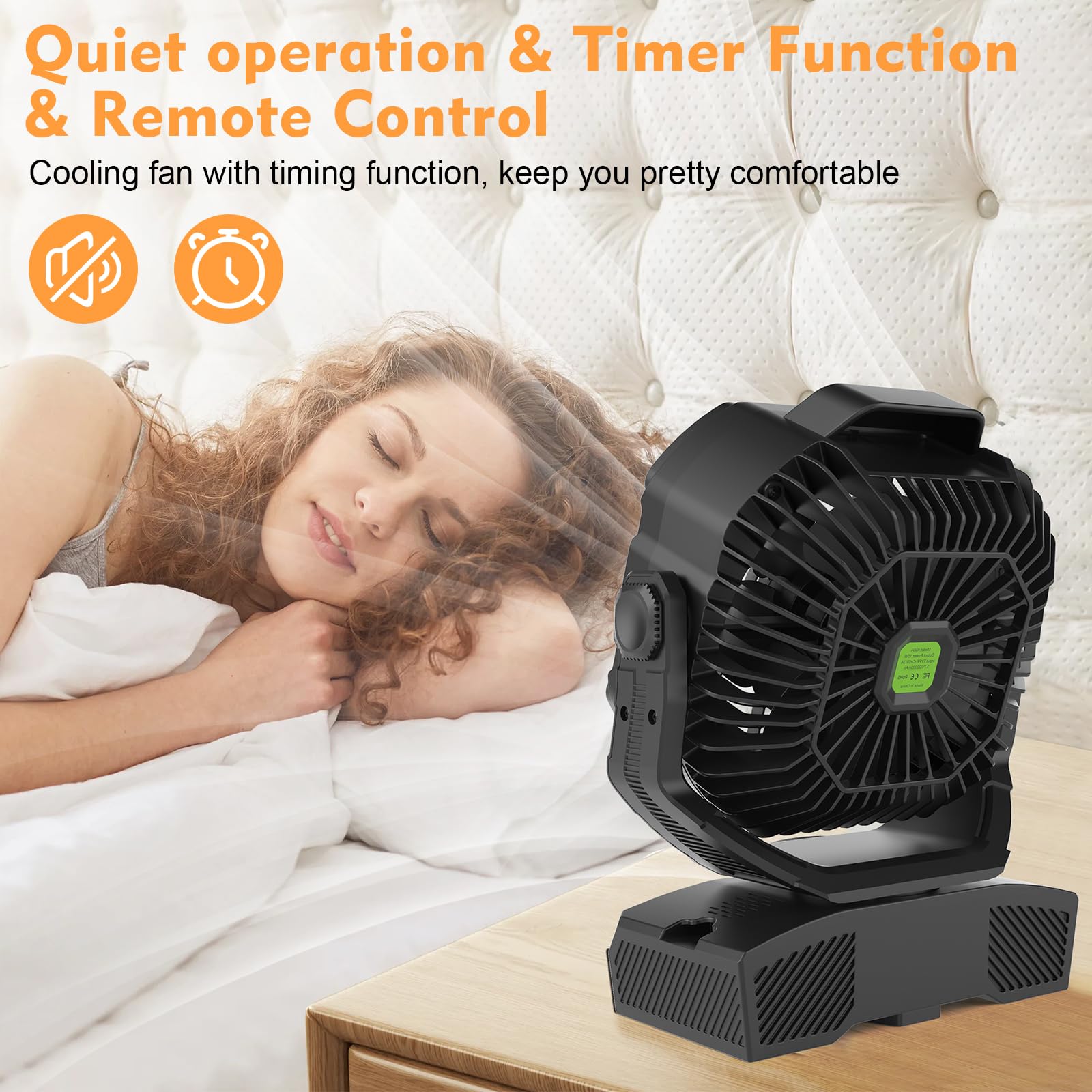 RUNTOP 20000mAh Oscillation Camping Fan, Remote Control Rechargeable Battery Operated Outdoor Tent Fan w/Hanging Hook, Portable Personal USB Desk Fan for Camping, Jobsite Tent Travel Beach Bedroom 5