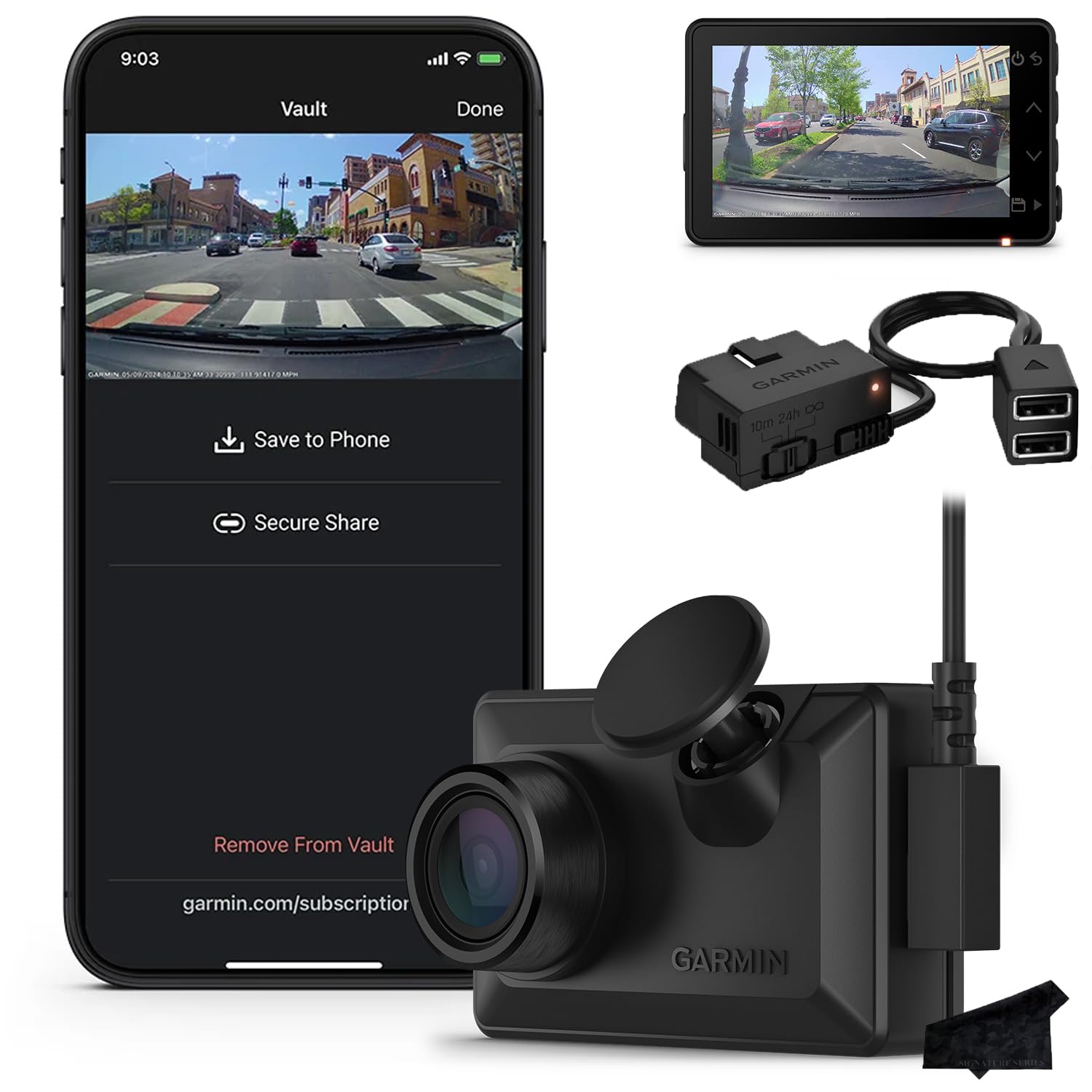Garmin X110 Compact 1080p HD Dash Cam with 140-degree FOV and Signature Series Constant Power Bundle 1