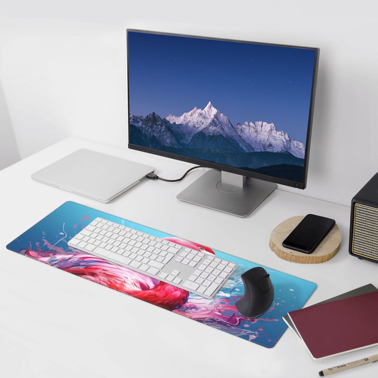 Famame Laptop Mouse Pad Big Pink Flamingo Bird Desk Mat with Stitched Edges 31.5X 11.8 inch Non-Slip Large Keyboard Rubber Writing Table Mat for Office Home 3