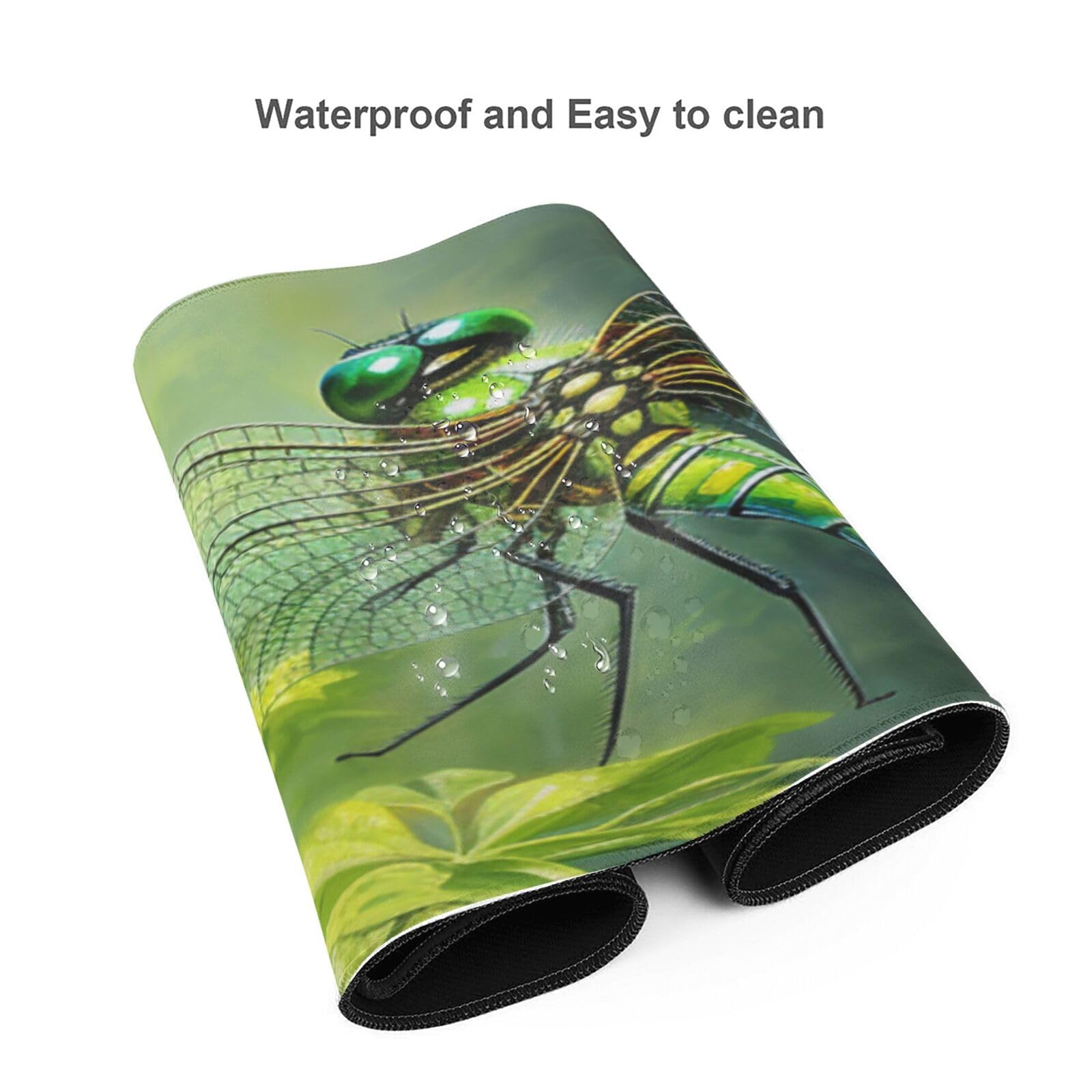 Famame Laptop Mouse Pad Green Dragonfly on Leaves Desk Mat with Stitched Edges 31.5X 11.8 inch Non-Slip Large Keyboard Rubber Writing Table Mat for Office Home 6