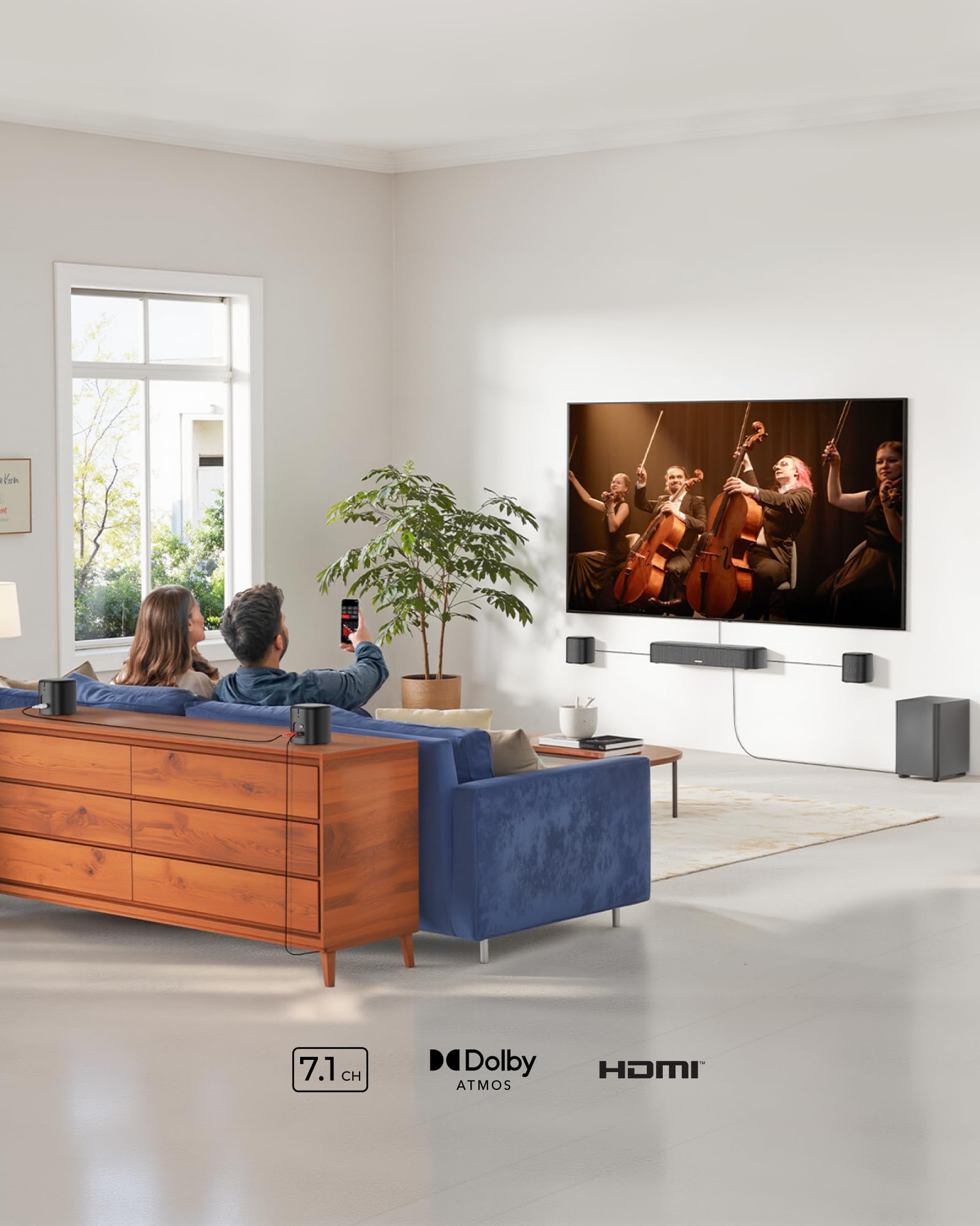 ULTIMEA 7.1ch Sound Bar with Dolby Atmos, Surround Sound System for TV with 4 Surround Speakers, Sound Bar for Smart TV with App Control, Soundbar with Subwoofer for Home Theater, HDMI eARC, Aura A60 5