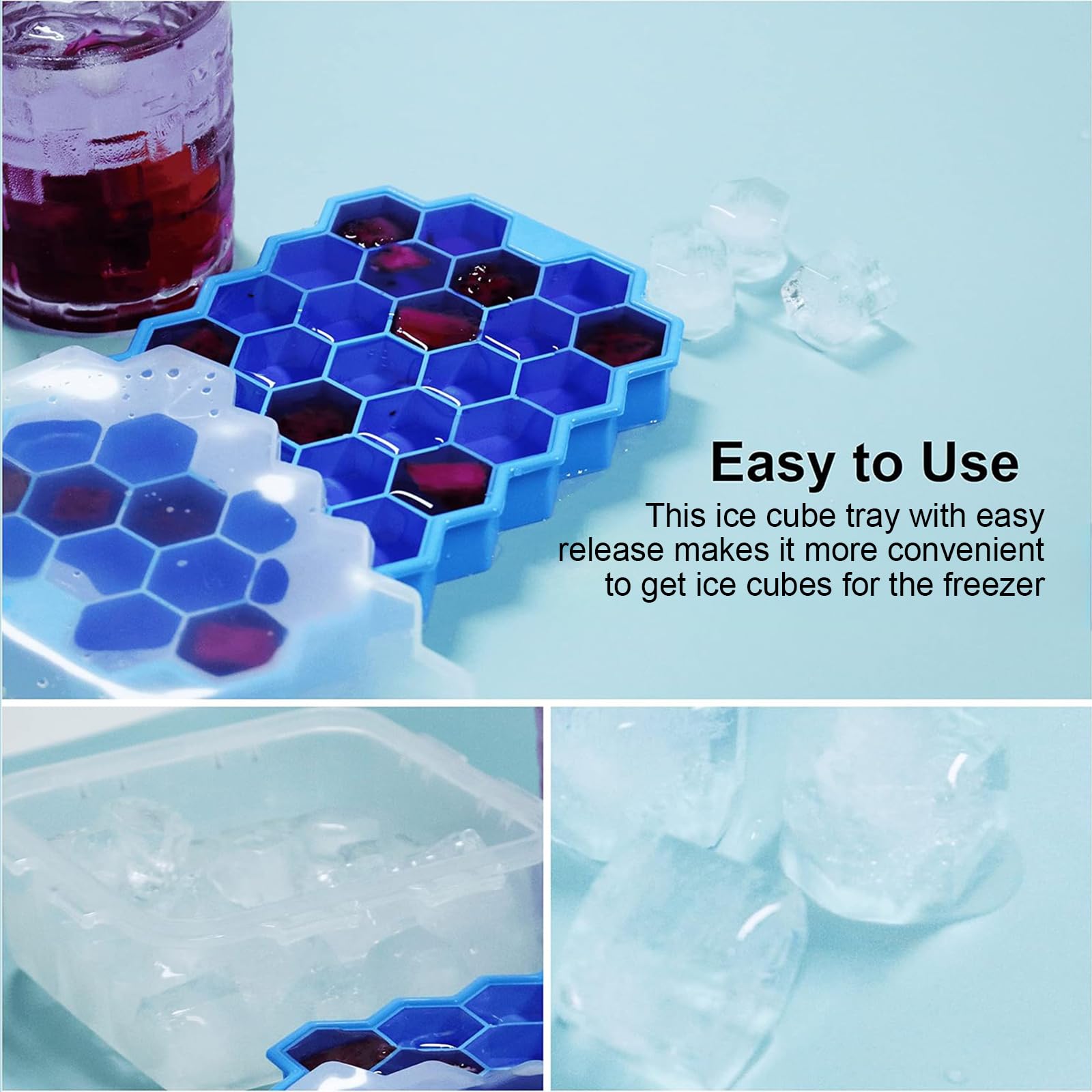 Ice Cube Trays for Freezer with Lid-37 Grid 4pcs Multicolor Silicone Ice Cube Tray with Lid for Small Ice Cube Molds,Easy-Release Reusable Ice Cube in Ice Bucket for Iced Coffee Cup 5