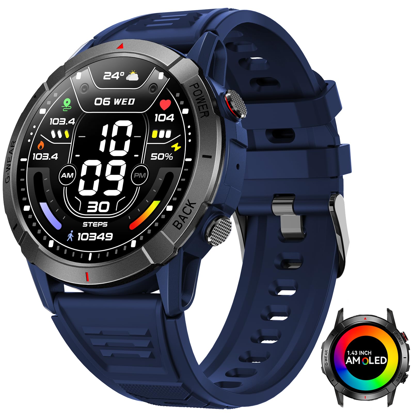 Bassizo Military Smart Watch for Men Make/Answer Calls 1.43" AMOLED Display 1