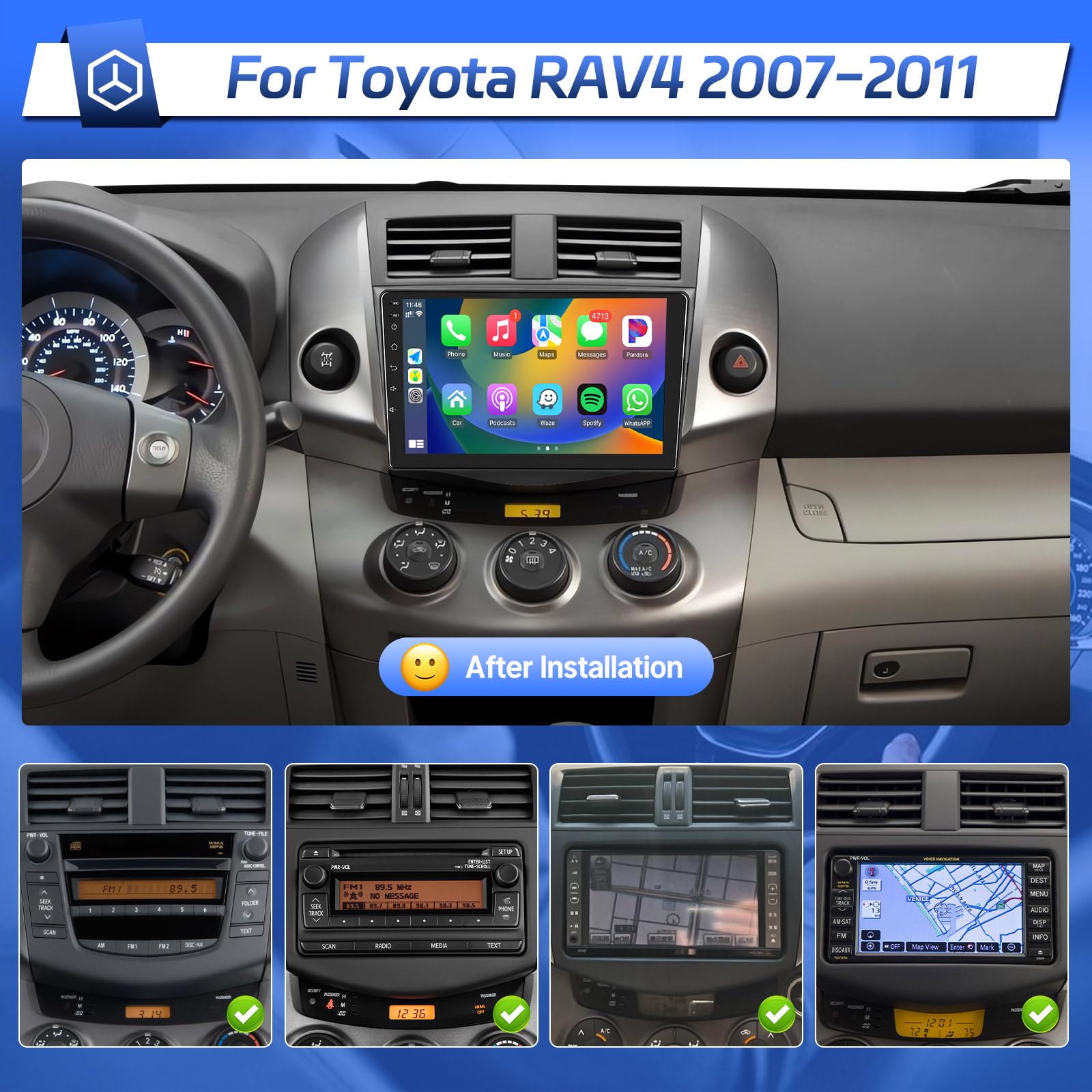 Leadfan Carplay Radio for Toyota RAV4 2006 2007 2008 2009 2010 2011 2012 Wireless Carplay Android Auto,9 inch Touchscreen for RAV4 Head Unit Bluetooth GPS Navi WiFi SWC+AHD Backup Camera 3