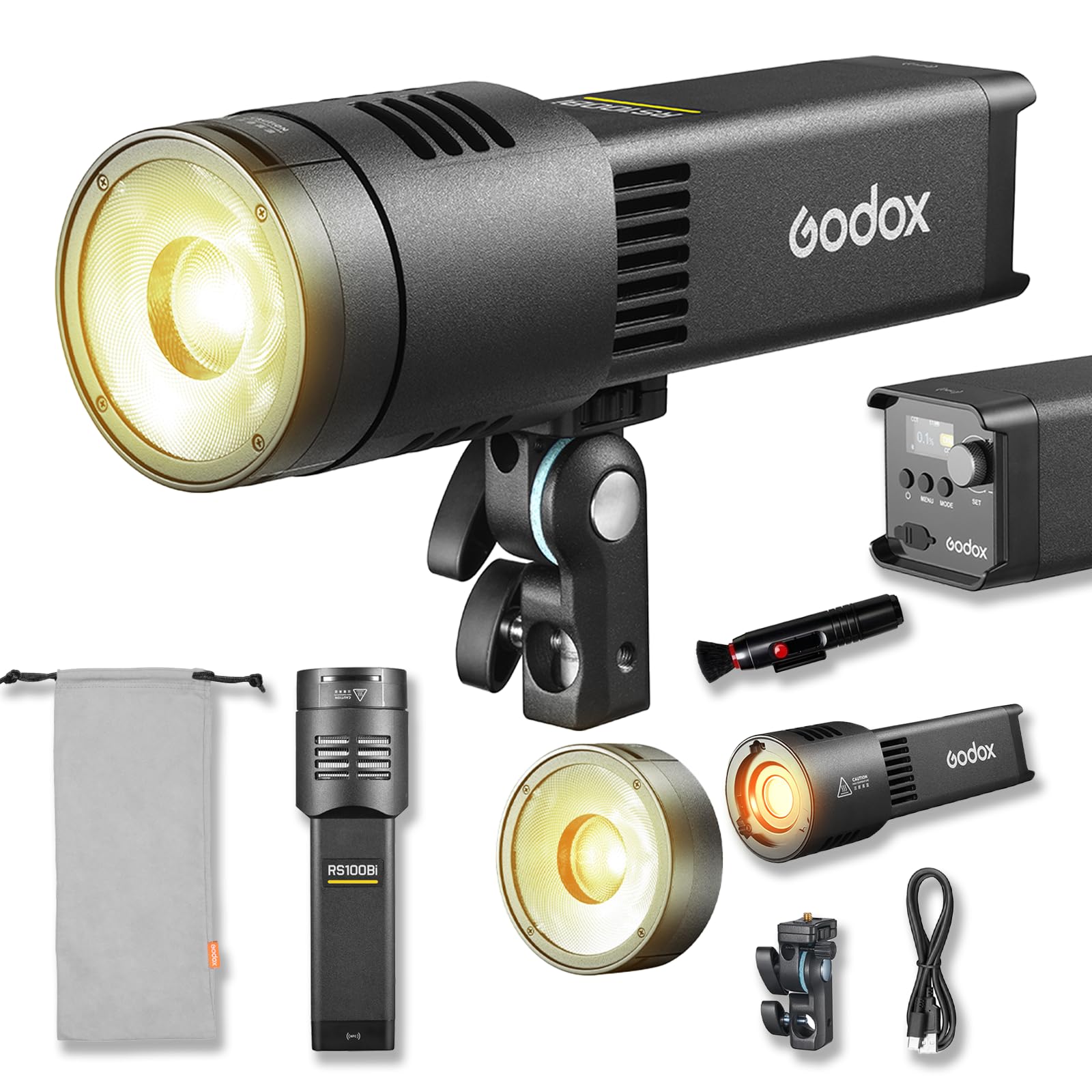Godox RS100Bi 100W Bi-Color LED Video Light, Portable COB Photography Light, 2800K-6500K, CRI/TLCI 98, 28,600 Lux@1m, Built-in Battery, APP/DMX Control for Studio, Video, Streaming 1