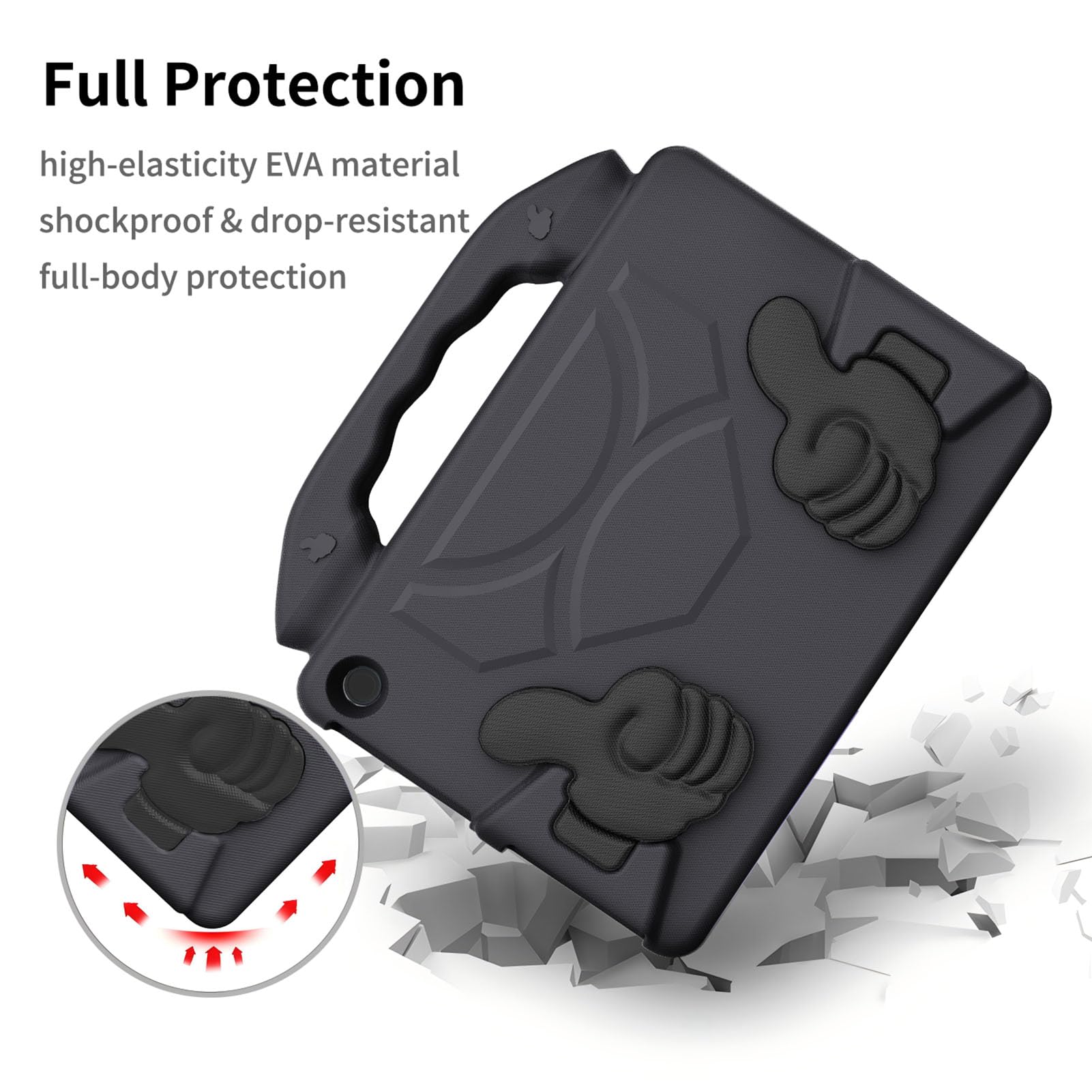 YUEHISY Tablet EVA Case Protective Cover, Shockproof Kids Case, Rotatable Foldable Handle, Washable & Precise Cutouts, for Fire HD 10 2021 2023 (Black) 4