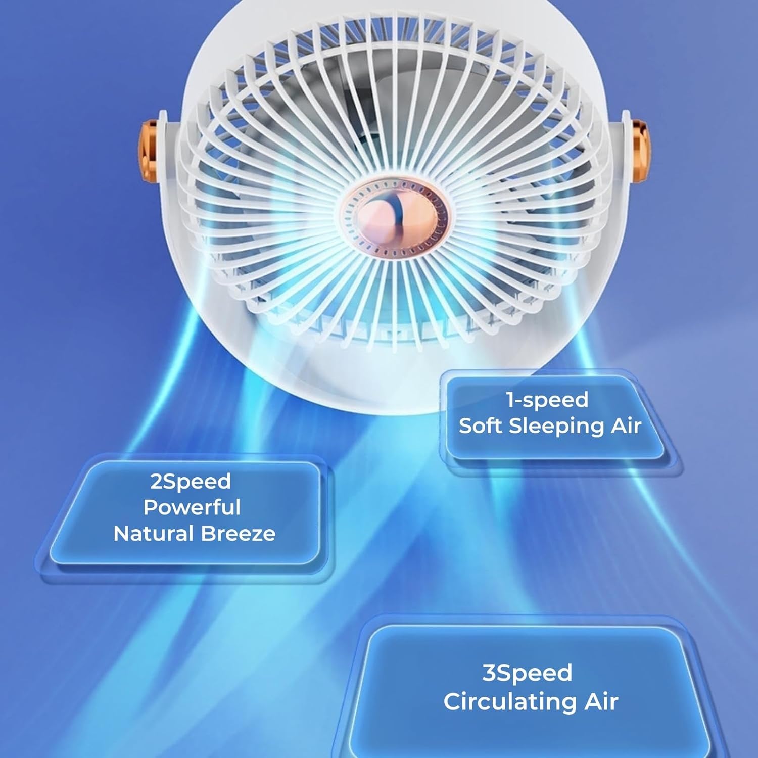 Akari AK-6 Rechargeable Table Fan | Battery Operated Mini Fan with USB Type-C & LED Light | 3 Speed Portable Desktop Fan for Home & Office Use | White 4