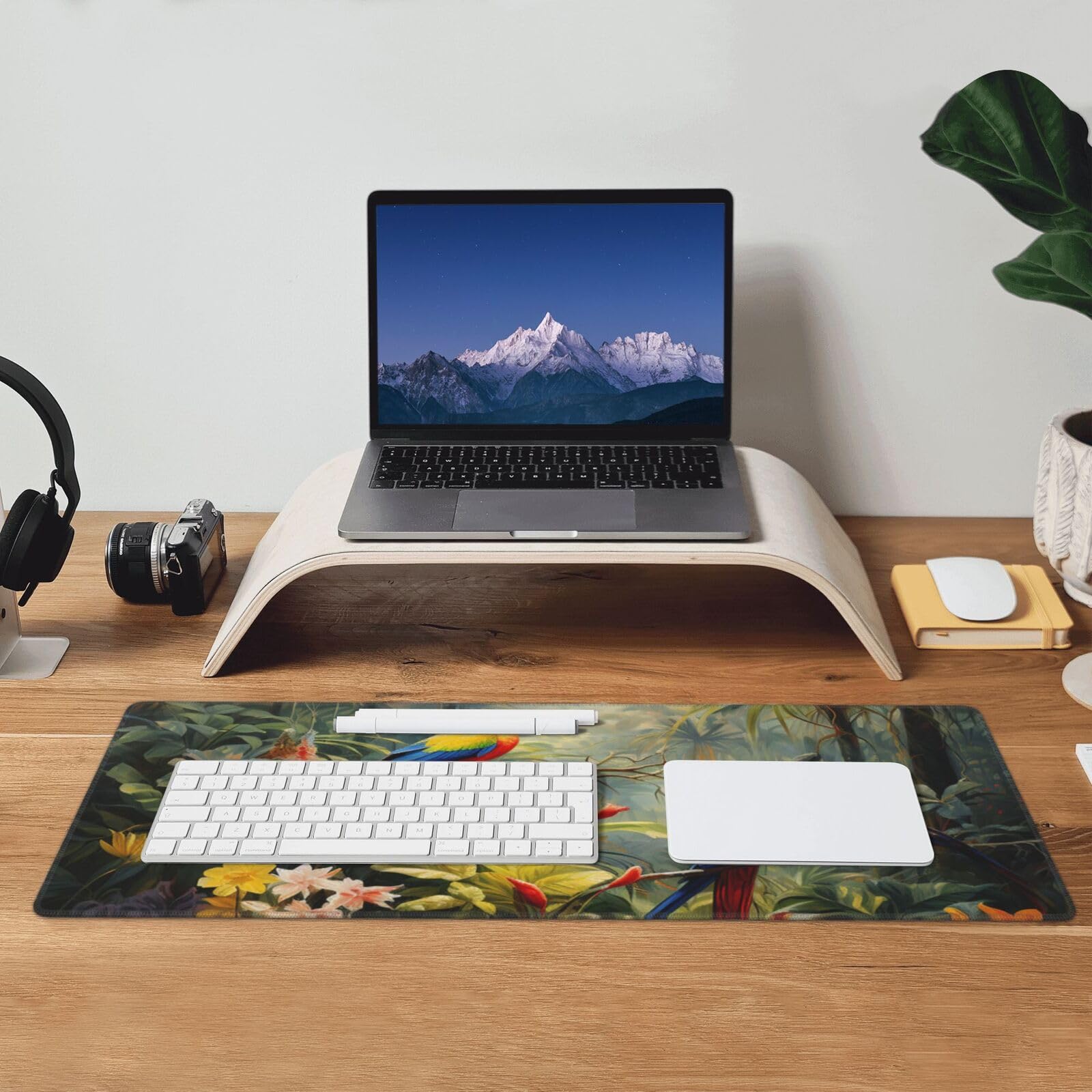 Famame Laptop Mouse Pad Parrots on Tropical Plants Desk Mat with Stitched Edges 31.5X 11.8 inch Non-Slip Large Keyboard Rubber Writing Table Mat for Office Home 4