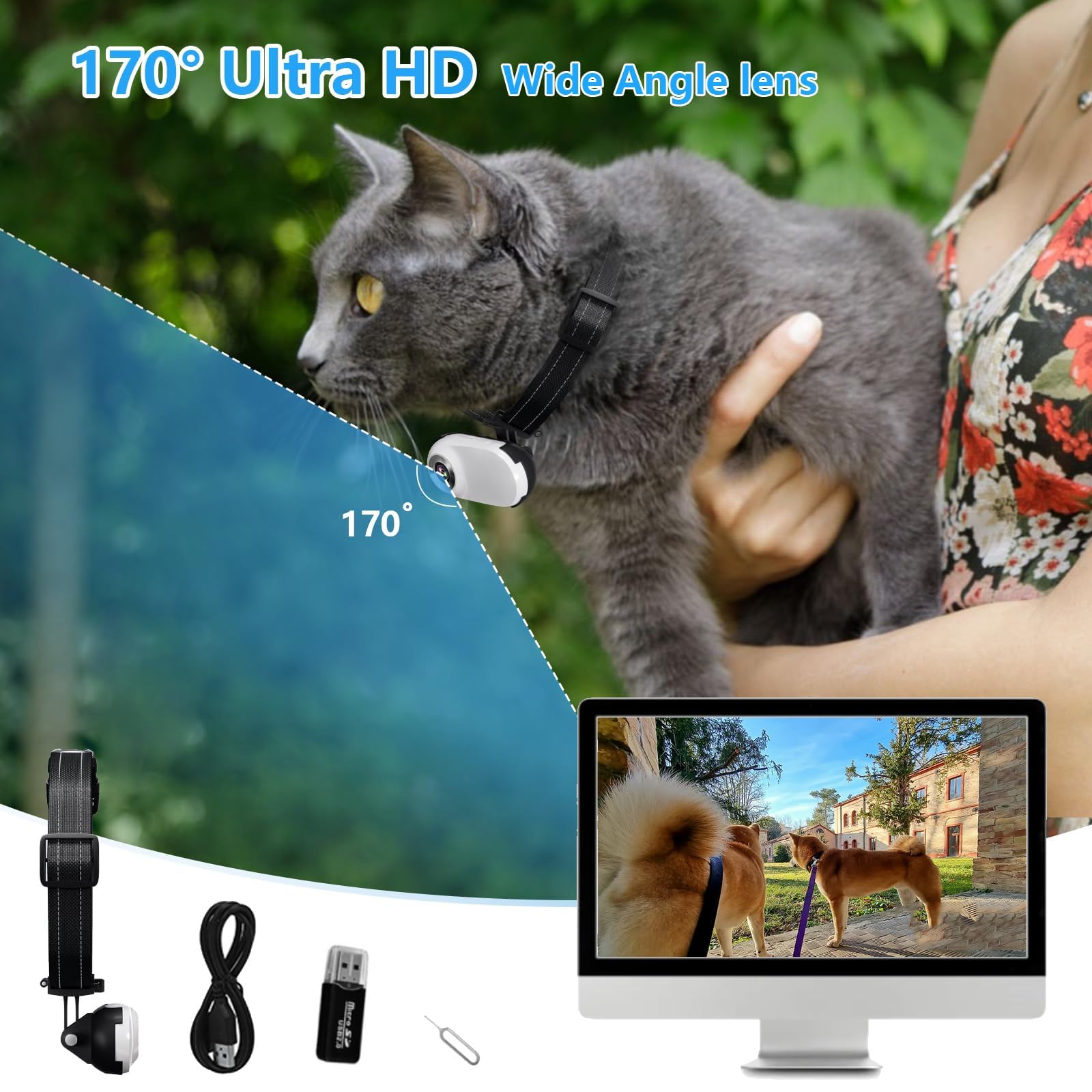 ehomful HD 1080P Cat Camera Collar with Video Record Wireless Mini Sport cam,Small Action Cameras,Body Camera for Pet Supplies/Stuff,Outdoor/Inoor Birthday Gift No WiFi 5