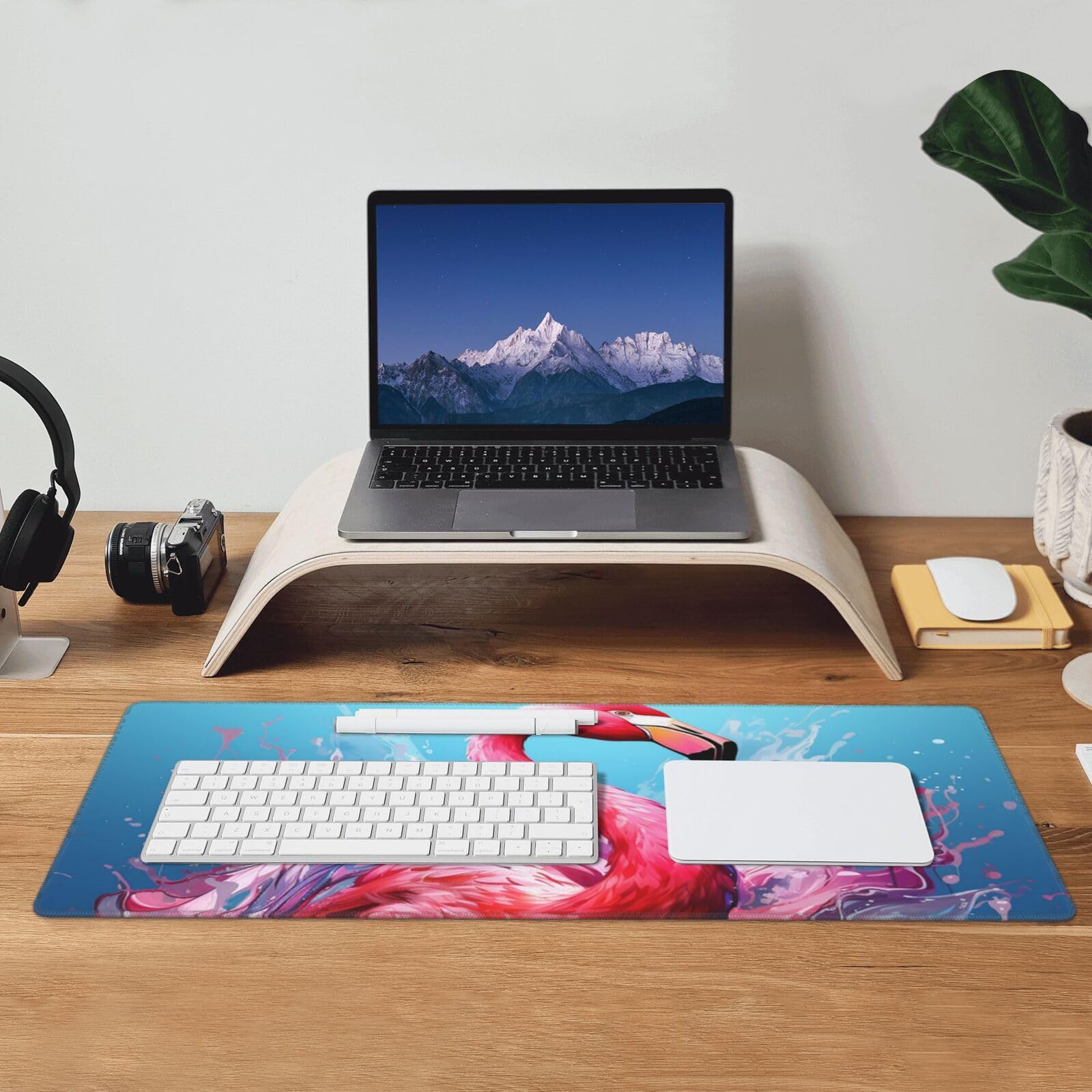 Famame Laptop Mouse Pad Big Pink Flamingo Bird Desk Mat with Stitched Edges 31.5X 11.8 inch Non-Slip Large Keyboard Rubber Writing Table Mat for Office Home 4