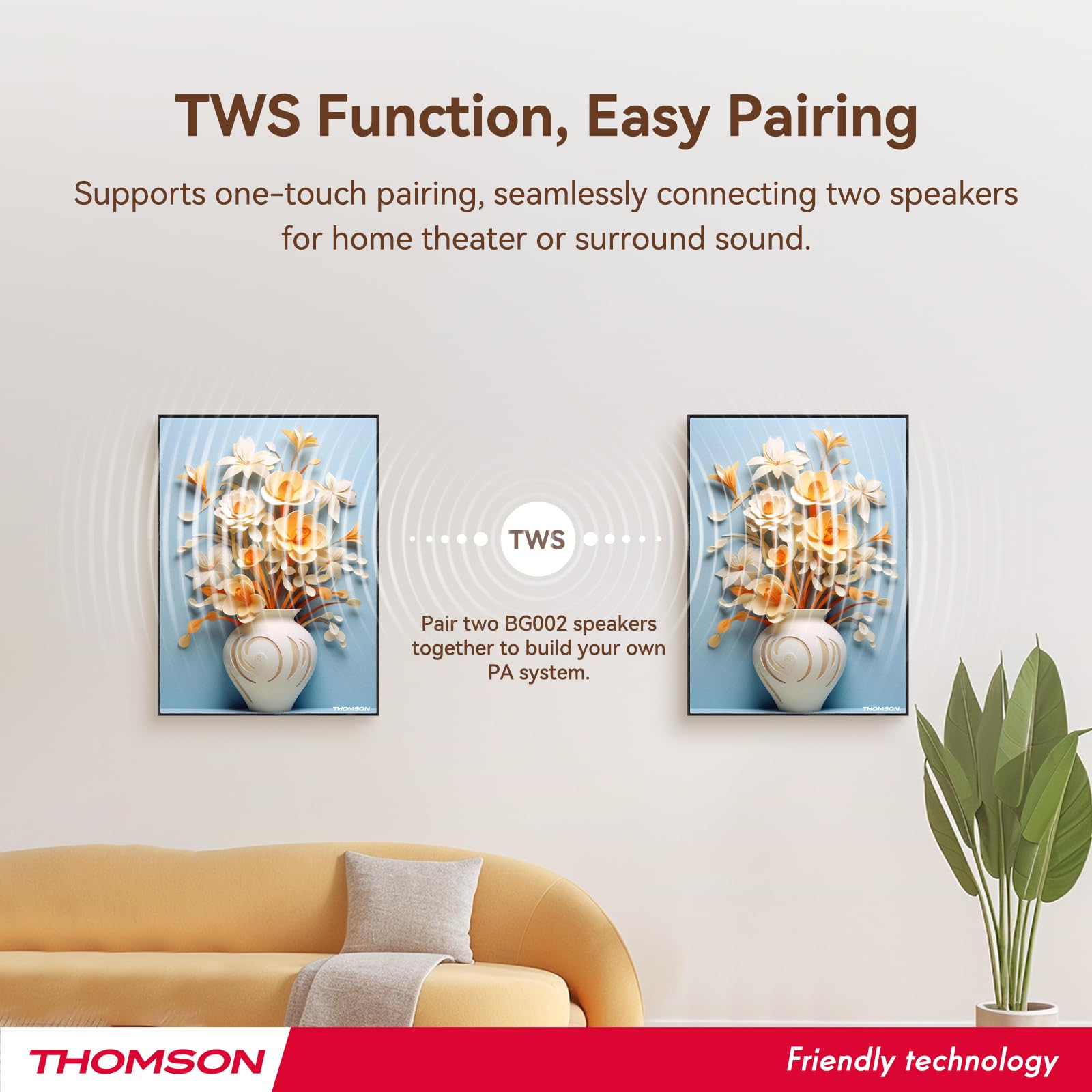 THOMSON Wireless Bluetooth Speakers with Remote Control,Art Painting Decoration Speakers Wall Mounted,Built-in Battery, Suitable for Bedroom, Office, Living Room, Hotel, Restaurant 5