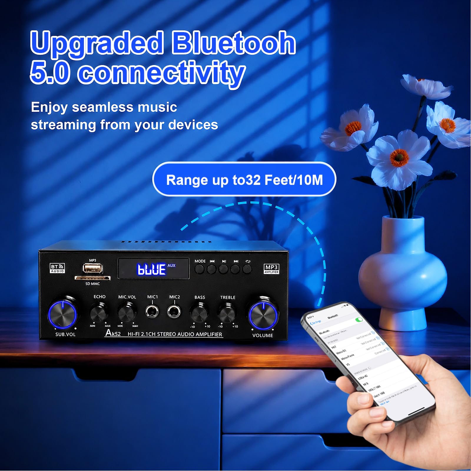 Joengoep AK52Max Home 400W 2.1 Channel Stereo Receivers with Bluetooth 5.0 5