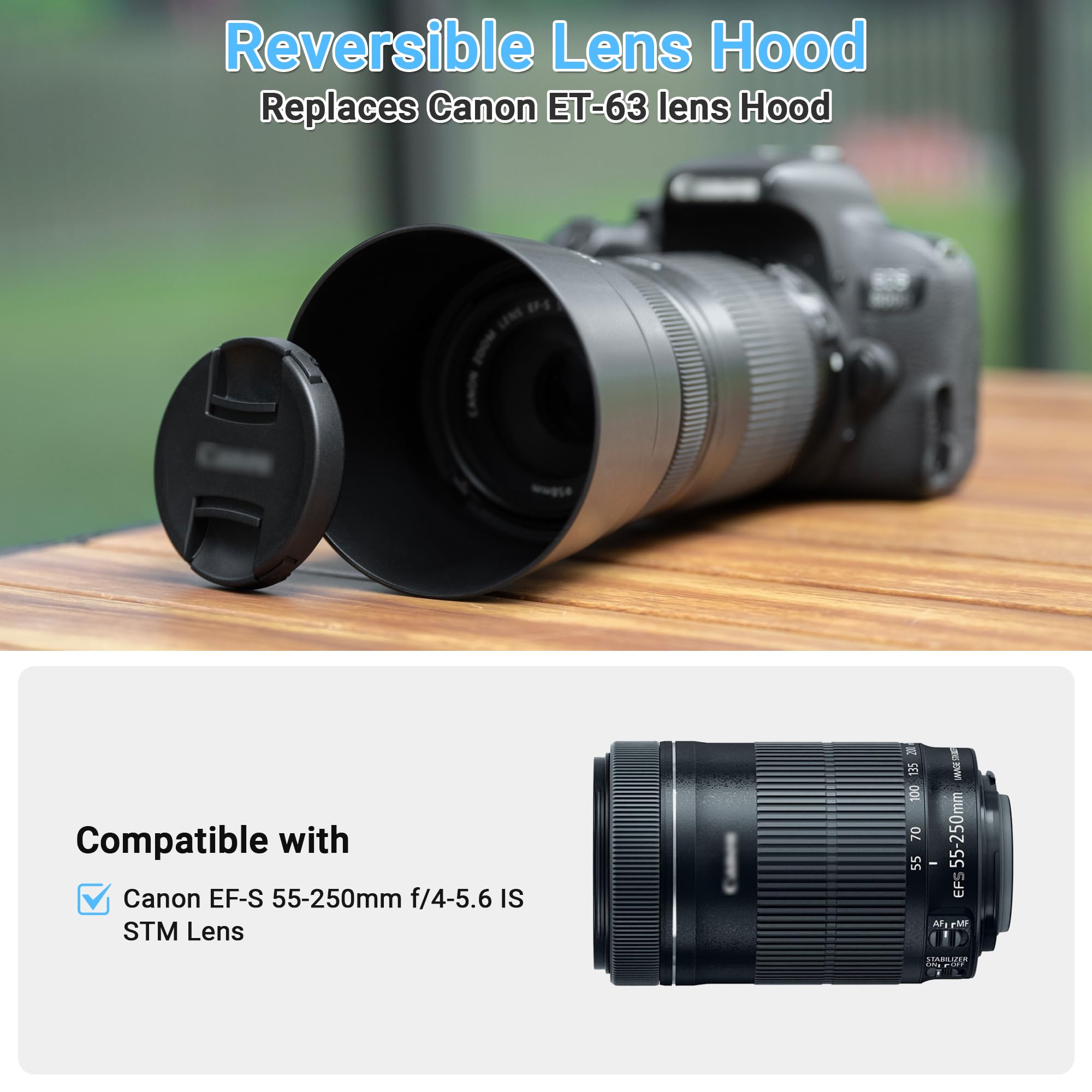 ET-63 Lens Hood for Canon EF-S 55-250mm f/4-5.6 is STM(Not for is or is II) 3