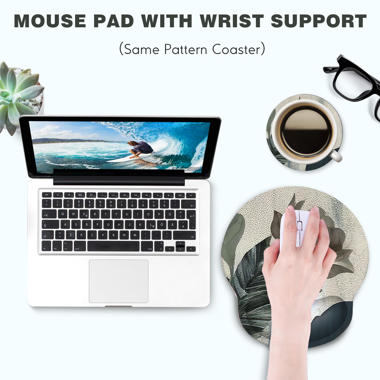 DINKY Ergonomic Mouse Pads, Cute Mouse Pad with Wrist Rest Support Gel, Non-Slip PU Base Mouse Mat with Memory Foam for Home, Office and Gaming, Easy Typing & Pain Relief- Rose 6