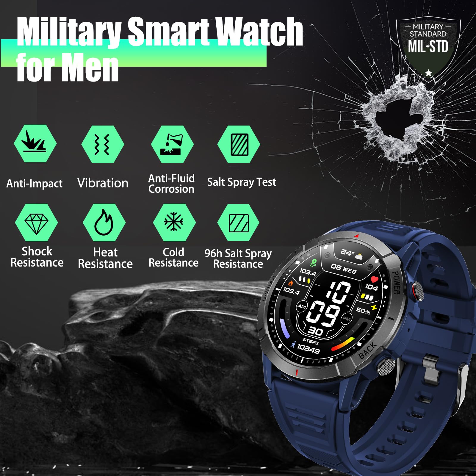 Bassizo Military Smart Watch for Men Make/Answer Calls 1.43" AMOLED Display 4