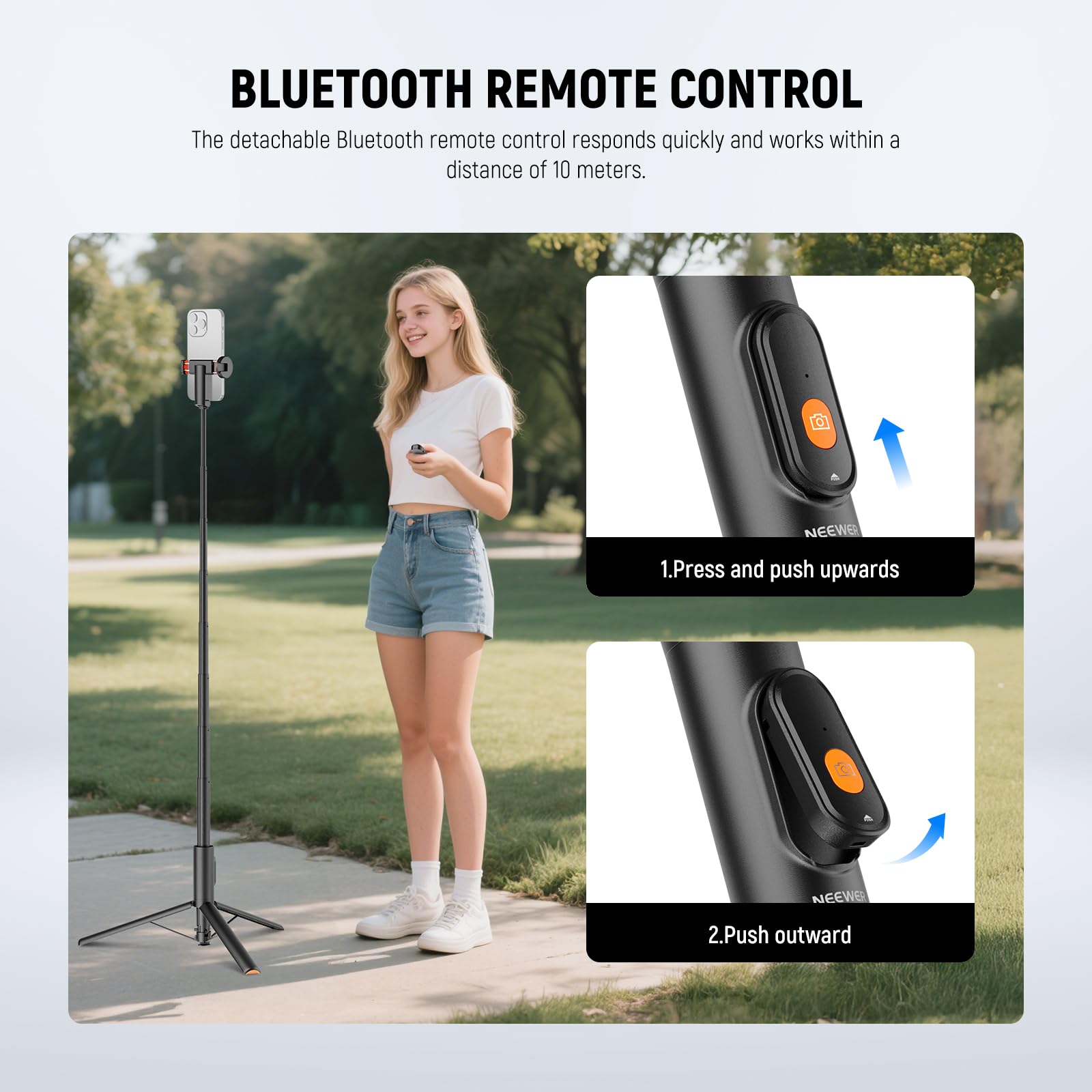 NEEWER 57.9" Selfie Stick Tripod Compatible with iPhone Samsung Android, Metal Portable Lightweight Travel Cell Phone Stand with Phone Holder Mount & Remote for Video Recording Filming, PA992 Black 5