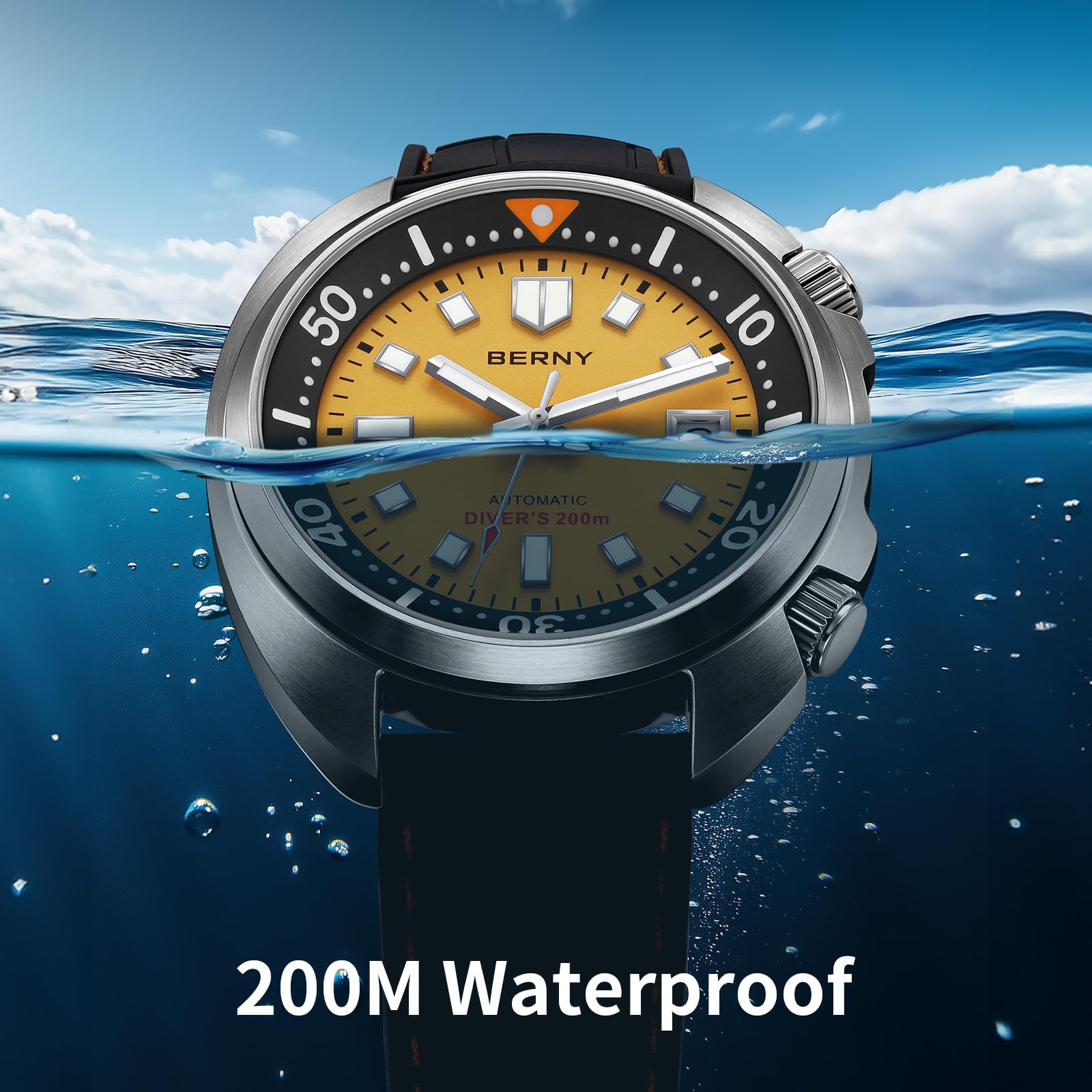 BERNY Automatic Watch for Men, 200M Waterproof Dive Watch, AR Sapphire Lens 5