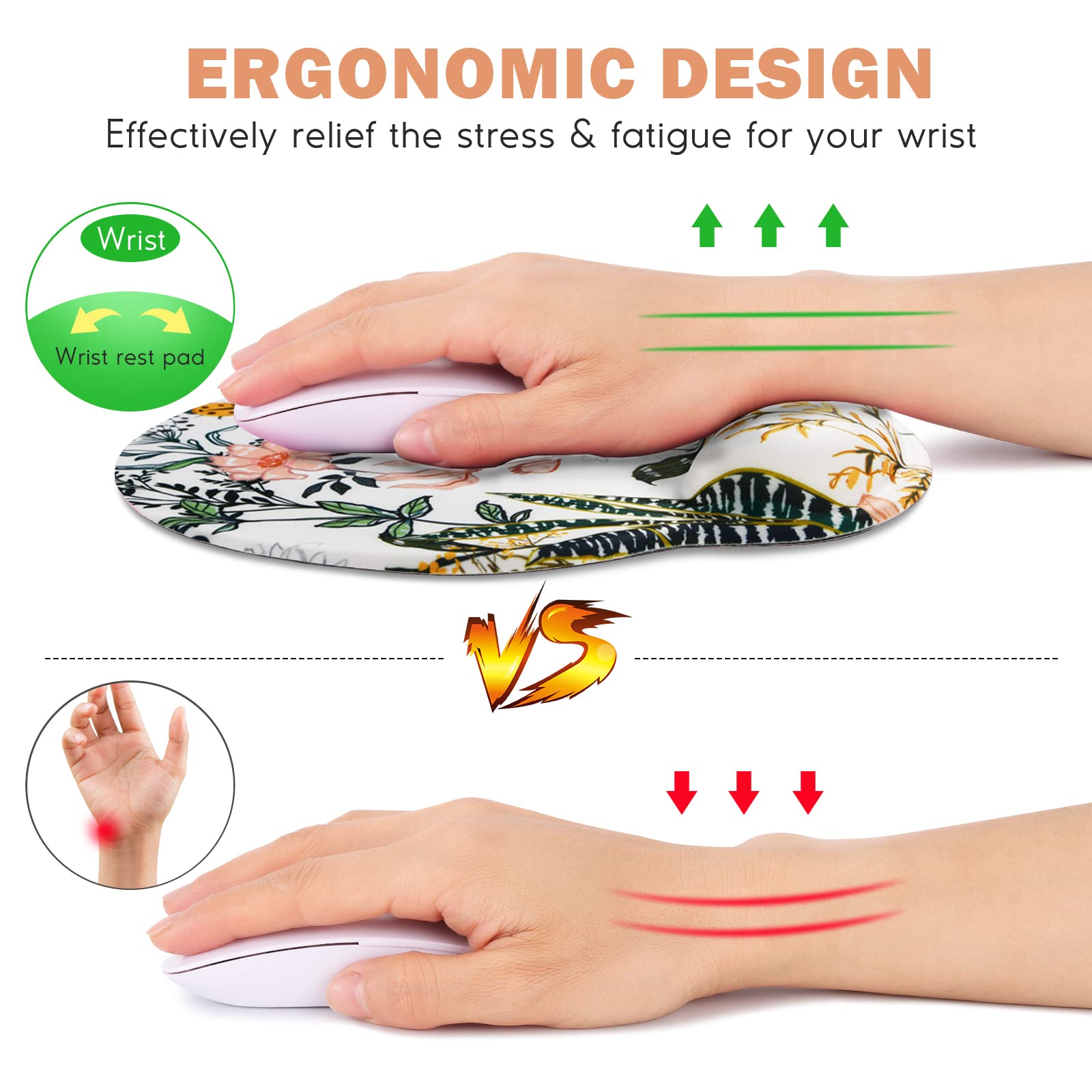 DINKY Ergonomic Mouse Pads, Cute Mouse Pad with Wrist Rest Support Gel, Non-Slip PU Base Mouse Mat with Memory Foam for Home, Office and Gaming, Easy Typing & Pain Relief-Orange 2