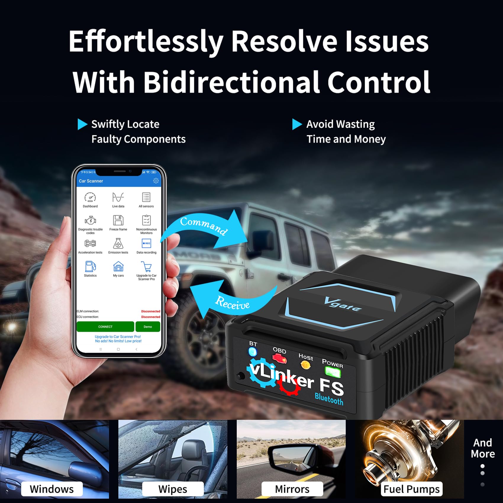 vLinker vLinker FS Bluetooth OBD2 Scanner Diagnostic Tool Wireless Code Reader for iPhone, Android & Windows Bi-Directional Control Car Diagnostic Scanner,All Systems Diagnosis, 30+ Services 5