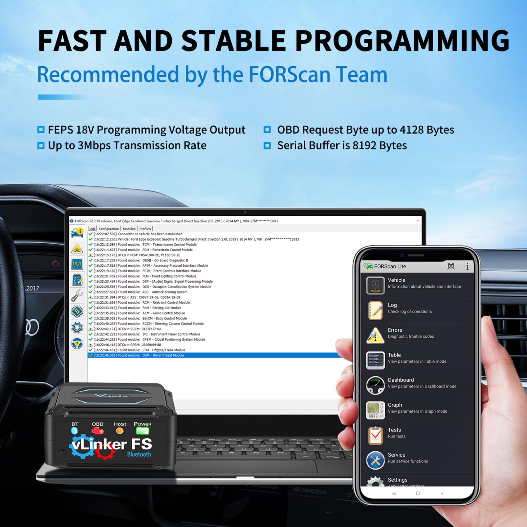 vLinker vLinker FS Bluetooth OBD2 Scanner Diagnostic Tool Wireless Code Reader for iPhone, Android & Windows Bi-Directional Control Car Diagnostic Scanner,All Systems Diagnosis, 30+ Services 3