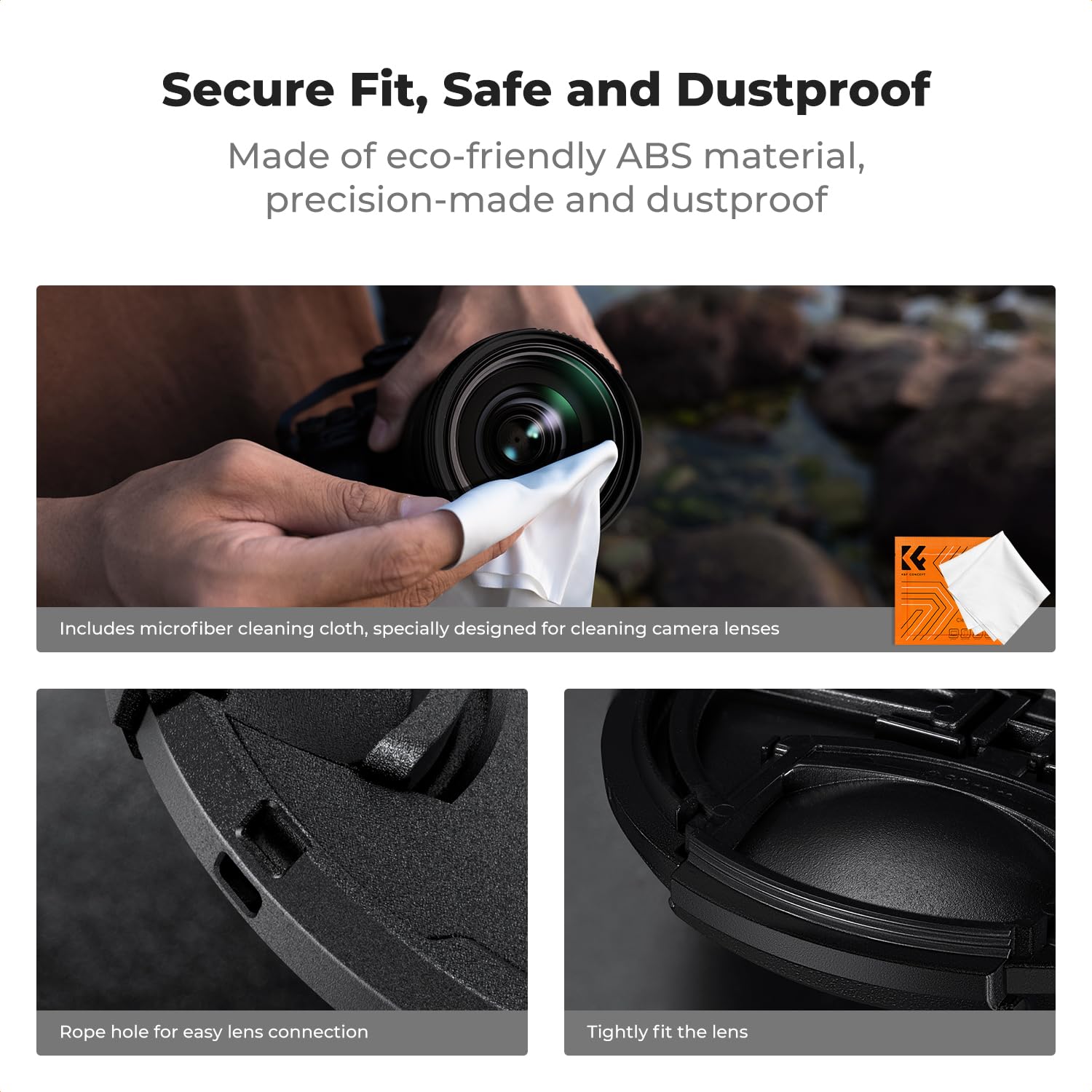 K&F CONCEPT 95mm Lens Cap Cover, 4-in-1 Center Pinch Lens Cover 5