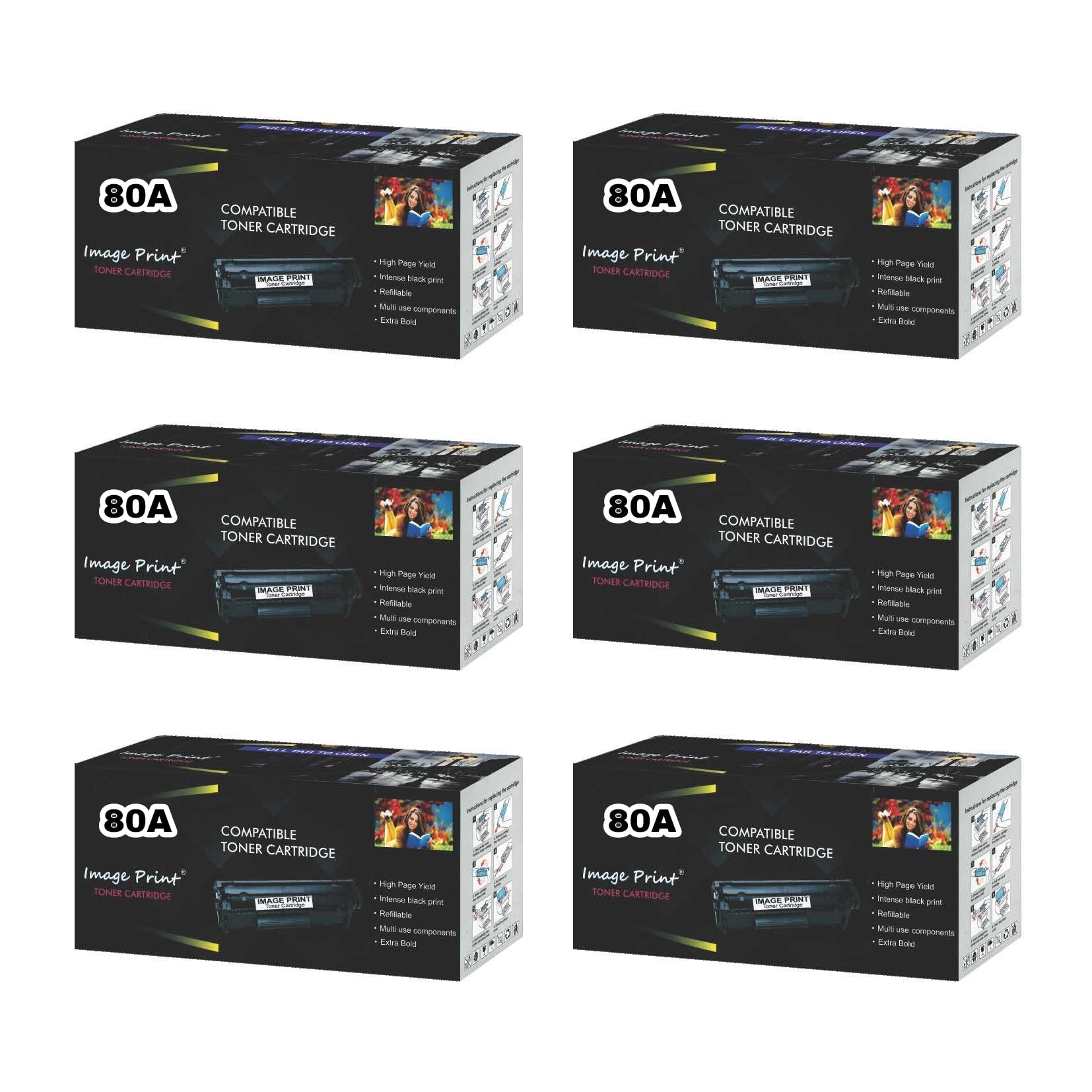 Image Print 80A/CF280A Toner Cartridge Compatible Hp Laserjet Pro 400/ M401/ M401d/ M401dn/ M401dw/ M401n/ M425d/ M425dw (Pack of 6) 1