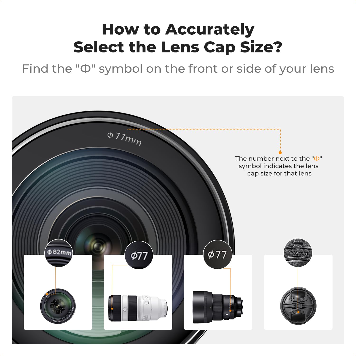 K&F CONCEPT 95mm Lens Cap Cover, 4-in-1 Center Pinch Lens Cover 2