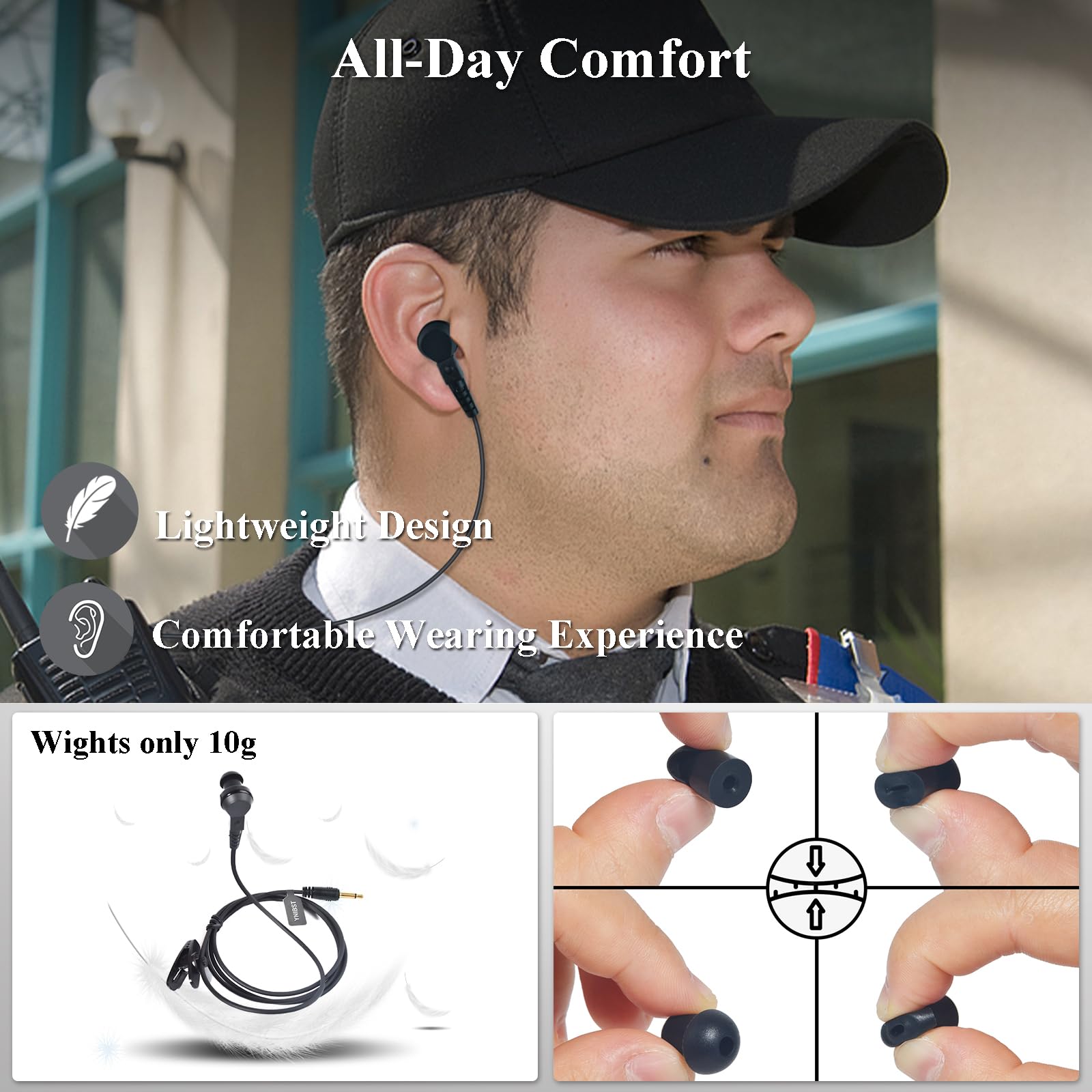 YNIBST 3.5mm Listen/Receive Only Walkie Talkie Earpiece Surveillance Headset in-Ear Earbud for Motorola Hytera Two Way Radio Ham Transceiver 6