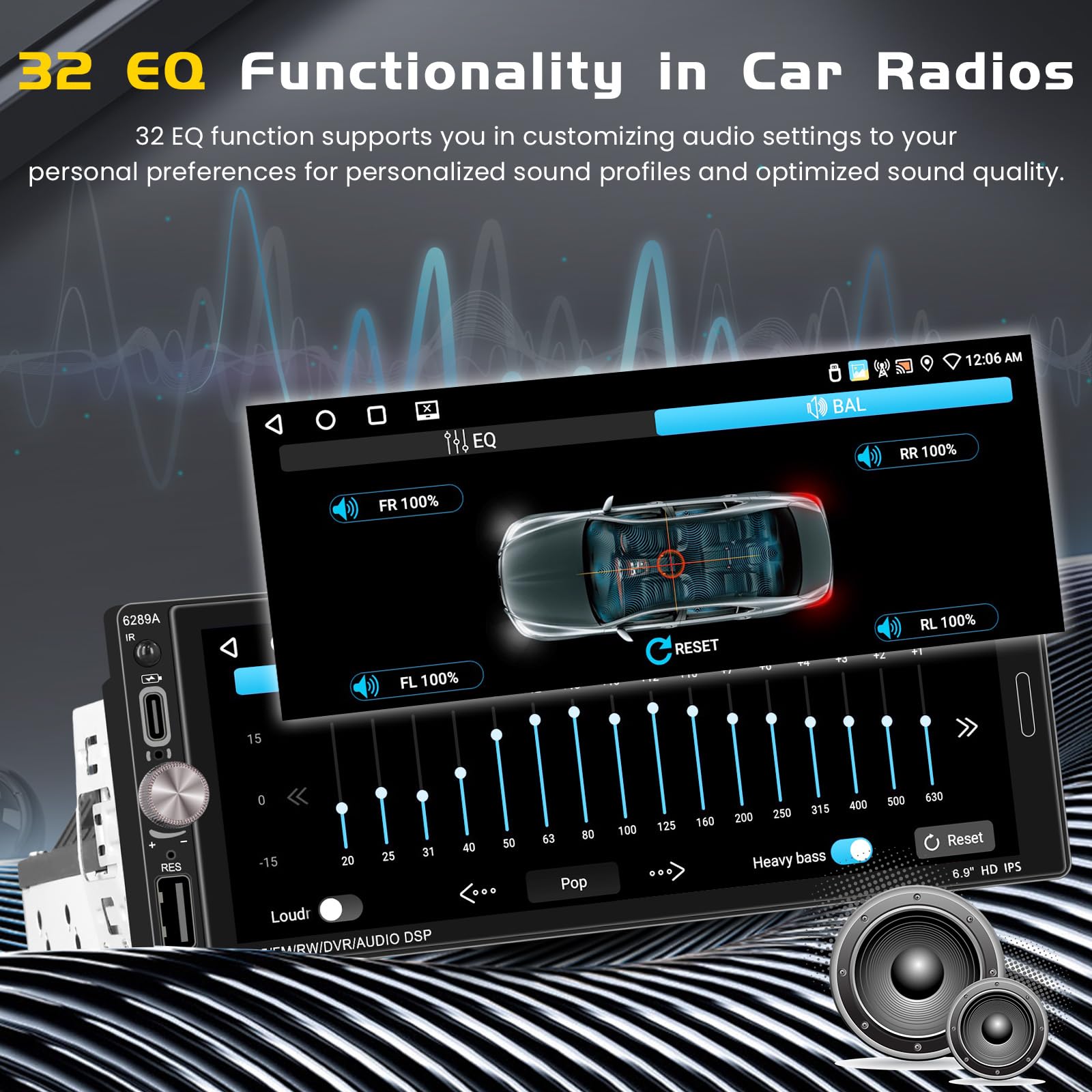 Inefala [2+32GB] Android 15 Single Din Car Radio with Wireless Carplay Android Auto, 6.9 Inch Touchscreen Car Stereo with WiFi GPS Bluetooth5.0 FM/RDS 32EQ SWC Type-C/USB Port with Backup Camera MIC 6