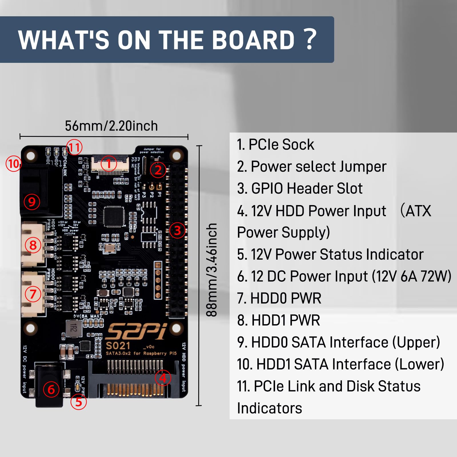 GeeekPi S021 SATA 3.0x2 for Raspberry Pi 5, with Active Cooler and 12V 6A Power Supply 3