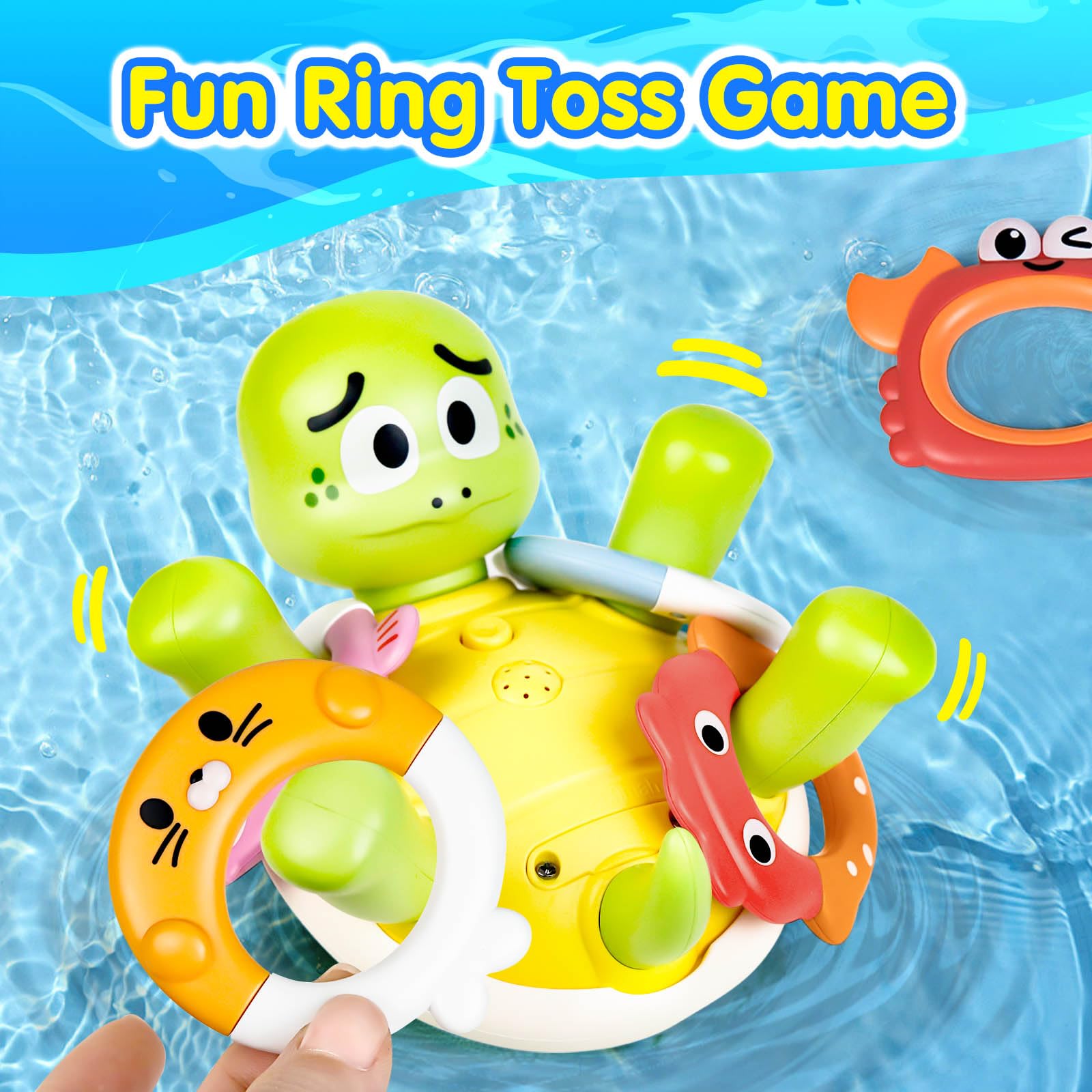 Baby Bath Toy Sprinkler, Rechargeable Turtle Bath Toys for Kids Toddlers Ages 1-3 2-4 with 5 Rings, Mold Free Bath Pool Water Spray Toys for Babies Toddlers 1-3-5, Great Birthday Gifts for Kids 4