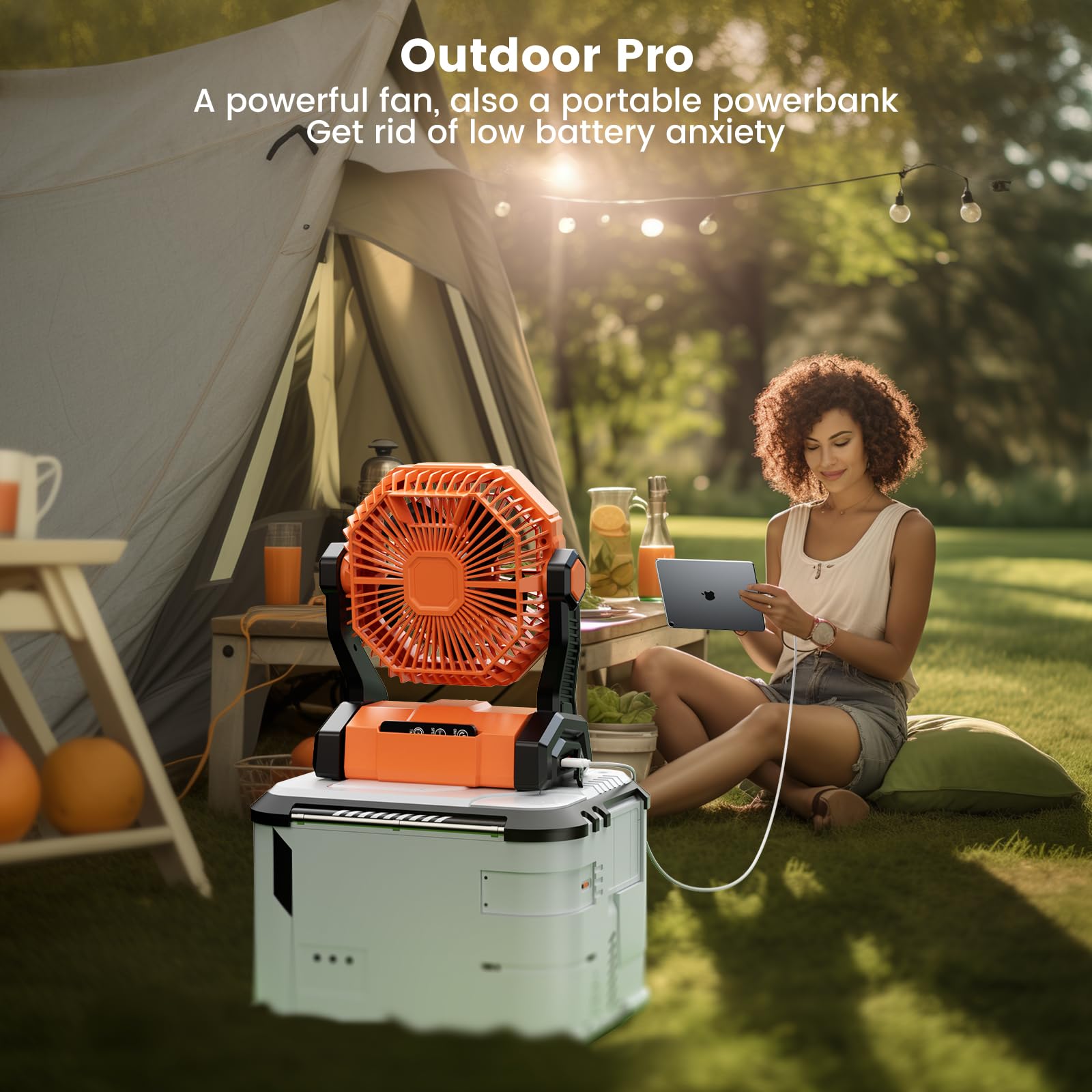 BINUYASHA Camping Fan With 8 Speeds, 10000mAh Battery Operated Fan With LED Lantern, Outdoor Portable Fans For Camping With Remote, Timing, Hook 6