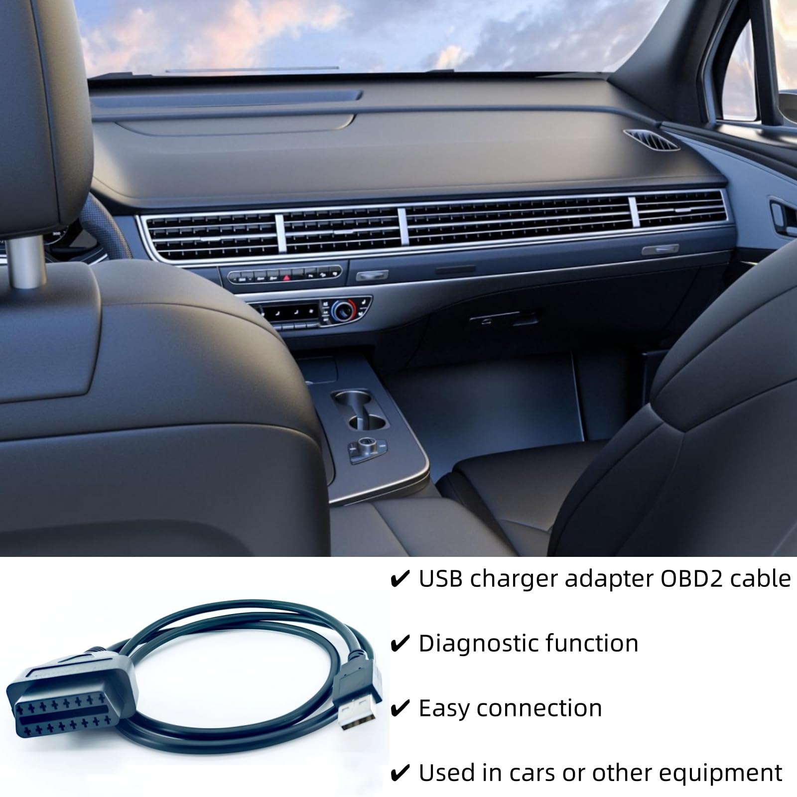 Hntcesdg 3.3FT OBD2 Female to USB Male Cable, 16Pin OBD2 Extension Cable to USB Female Port Charging Adapter OBDII to USB2.0 Power Connection, Diagnostic Tool for Car Extension Cord Connector 3