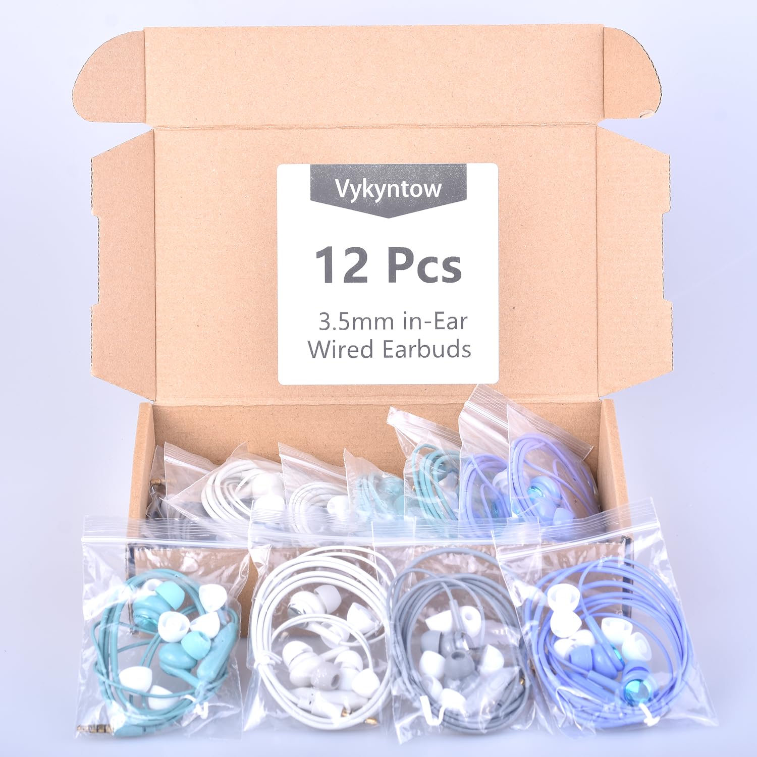 Vykyntow 12 Packs Wired Earbuds Headphones 3.5mm, in-Ear Earphones with Mic, Compatible with Phone Tablet Laptop Computer Radio Airplane MP3 DVD TV All 3.5mm Jack Devices, with S/M/L Tips, 46in Wire 1