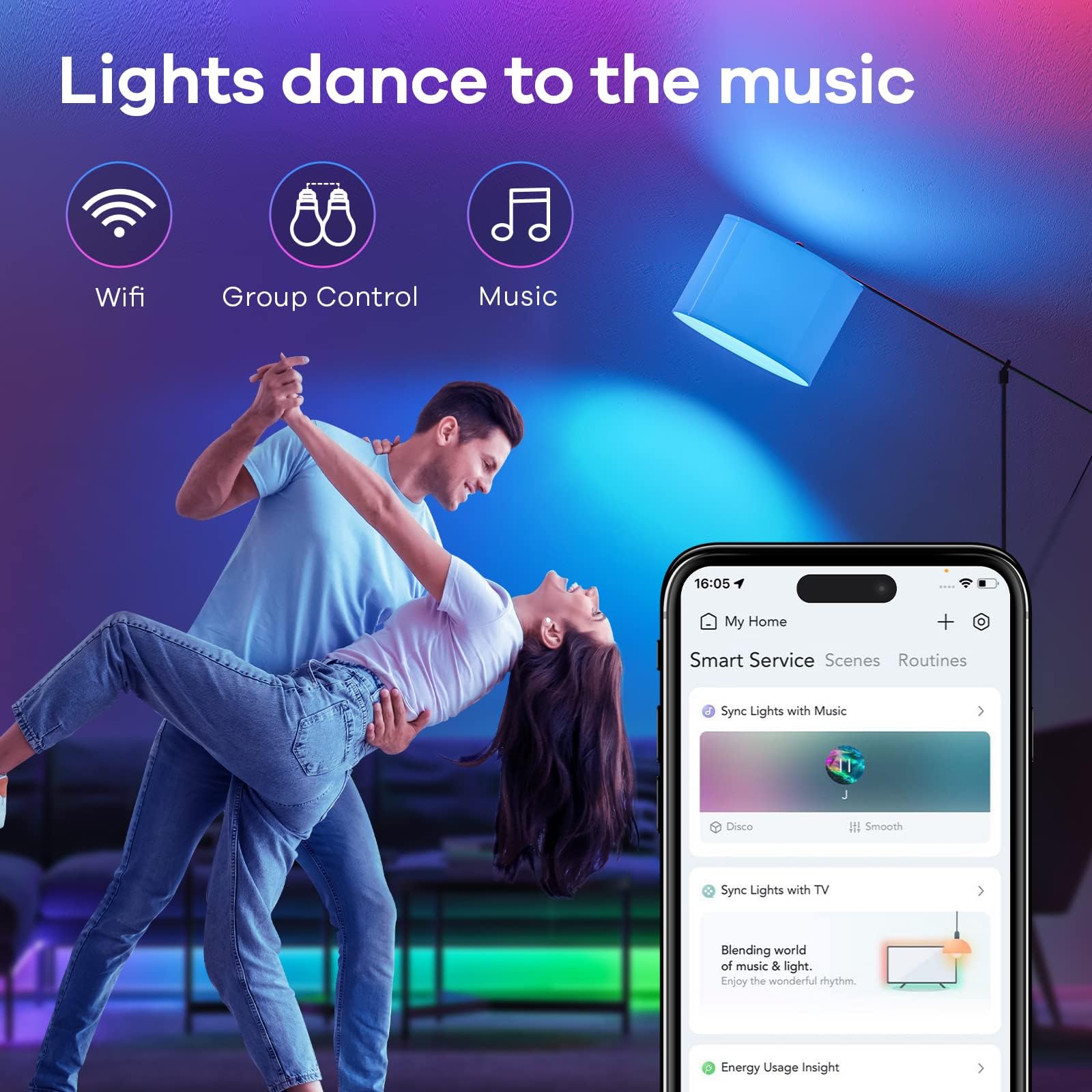 Linkind Matter WiFi Smart Light Bulbs, Work with Apple Home, Siri, Alexa, Google Home, SmartThings, RGBTW Color Changing Light Bulbs Mood Lighting, Music Sync, A19 E26 60W, 2.4Ghz WiFi Only 6 Pack 6