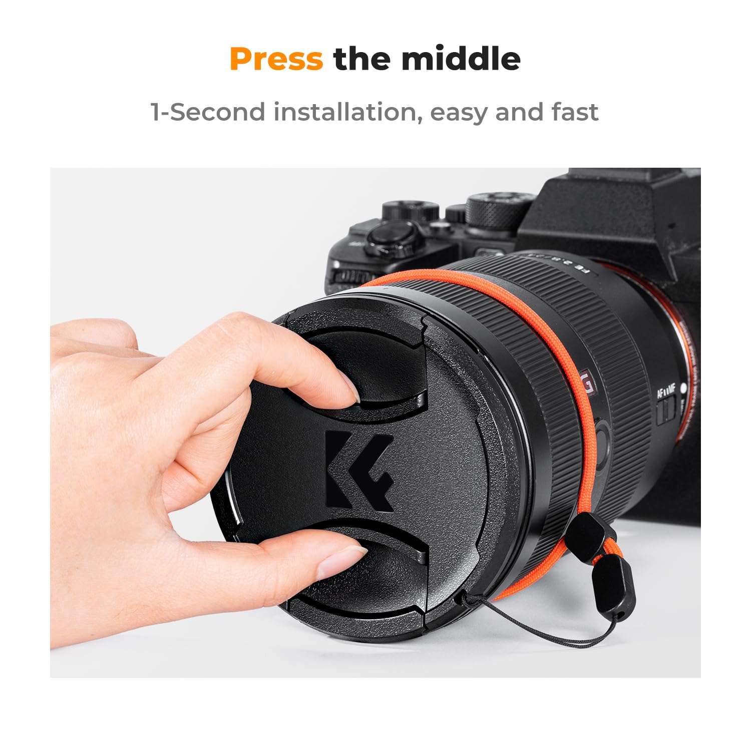 K&F CONCEPT 58mm Lens Cap Cover, 4-in-1 Center Pinch Lens Cover + Anti-Loss Keeper Leash + Microfiber Cleaning Cloth Kits + 3pcs Screen Protector Compatible with Canon 5