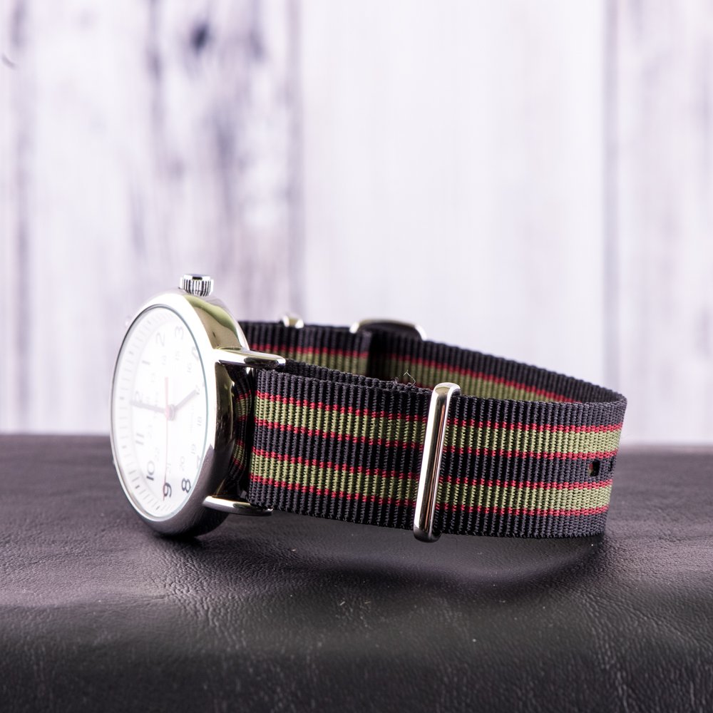 Clockwork Synergy® Classic Ballistic - 20mm Black/Green/Red Nylon Ballistic Watch Strap Band 3