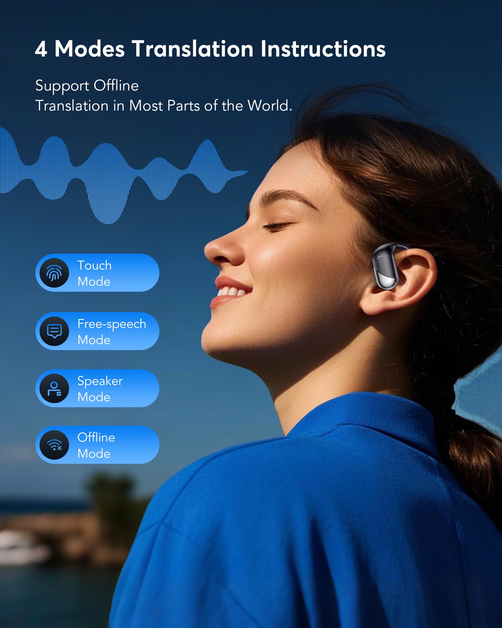 AI Translation Earbuds Real Time, 3-in-1 Translator Earbuds Audifonos Traductores Inglés Español, 144 Languages & Accents, Open Ear Wireless Ear Buds Bluetooth with Charging Case fit iOS & Android 5