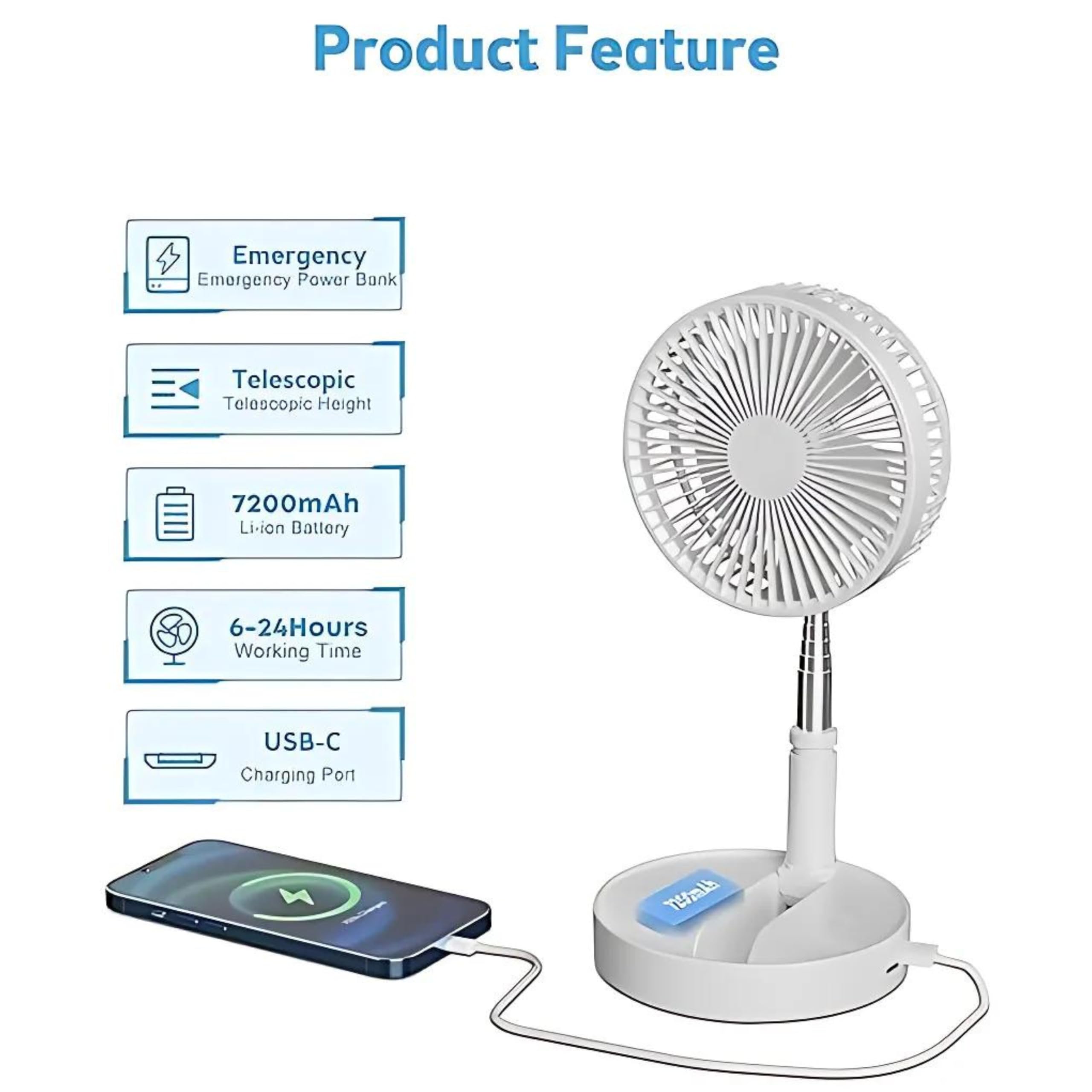 Mabron Upgraded Oscillating Fan Height Adjustable Folding & Portable Fan Rechargeable Battery Operated Fan with 4 Speeds Strong Wind for Home Travel Camping Fan-𝟏𝟓 𝐘𝐞𝐚𝐫𝐬 𝐖𝐚𝐫𝐫𝐚𝐧𝐭𝐲 2