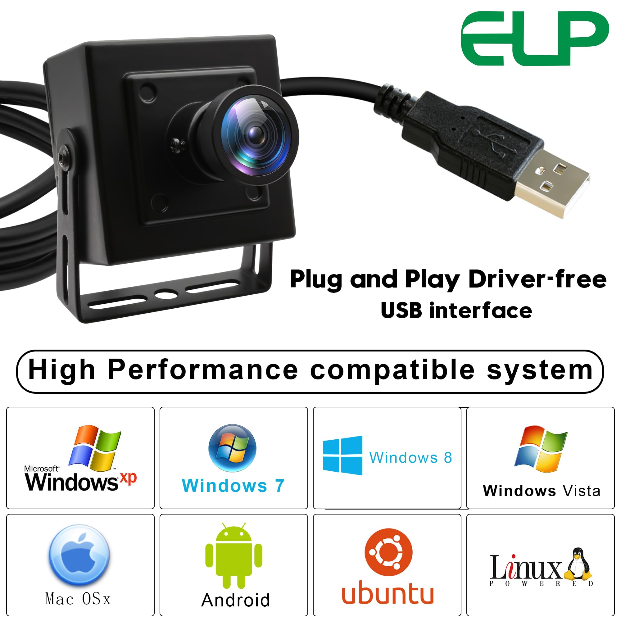 ELP 16MP Wide Angle USB Camera for Raspberry Pi and Computer 4K Web Camera for Desktop Computer Mini UVC USB2.0 PC Camera 120Degree Web Cam IMX298 Industrial Lightburn Camera for Laptop,Jetson Nano 5