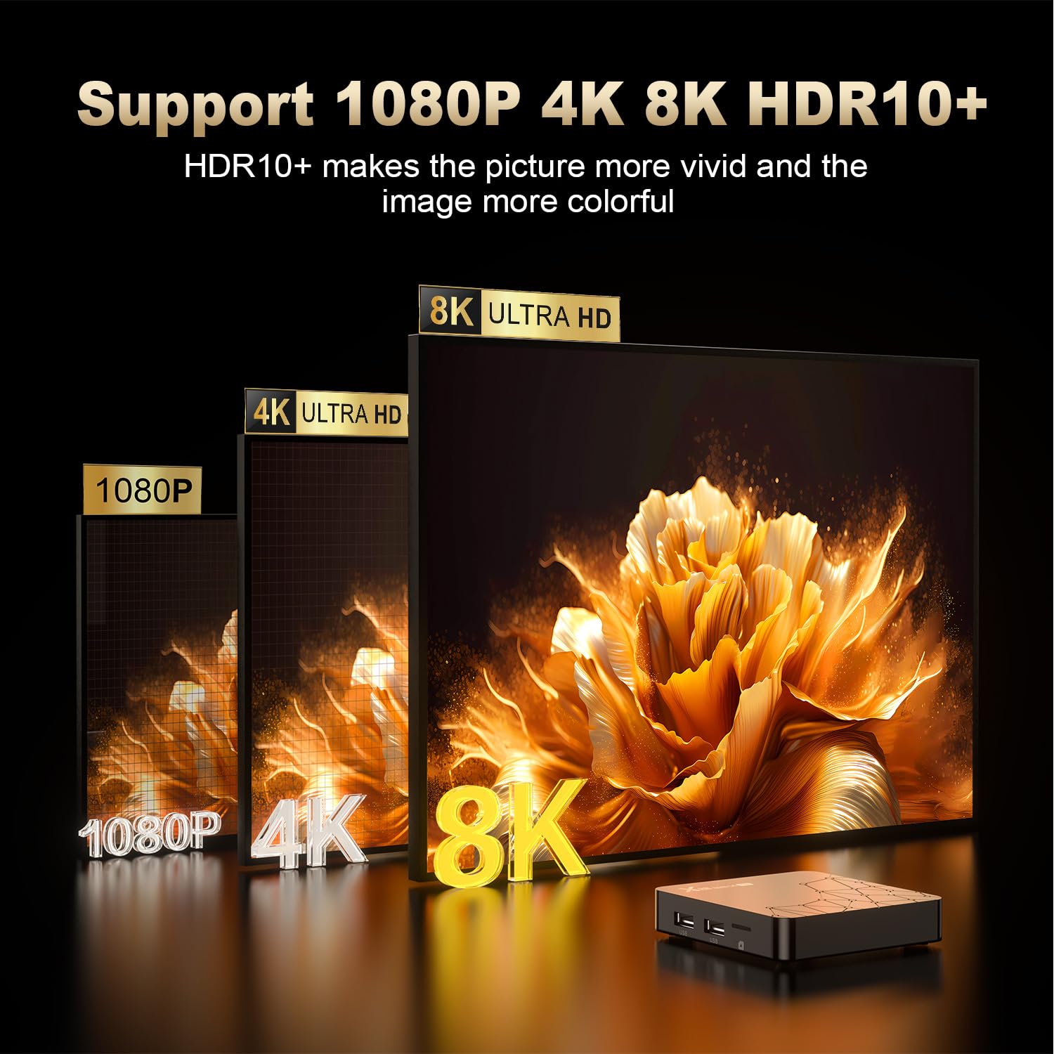 Android TV Box 14.0, 2025 Android Box RK3518pro 2GB 16GB Support 4K 8K WiFi 6 2.4G/5.8G Dual-Band WiFi HDR10+ 100M Ethernet Bluetooth 5.0 USB 3.0 Smart Box with Voice Remote Control 4