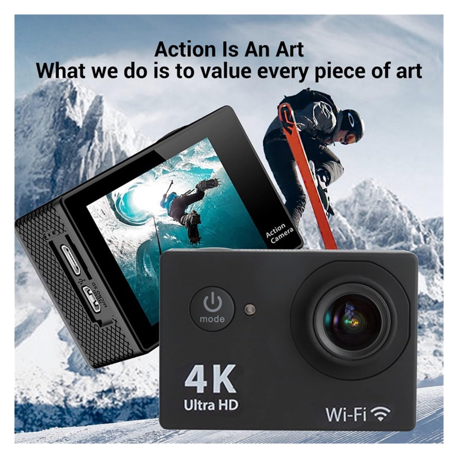 Waterproof Sport Camera Action Camera Ultra HD 4K/30fps WiFi 2.0 Inch 170D Underwater Waterproof Helmet Video Recording Camera Motion CAM Sport Camera (Size : 32G Card, Color : Black) 3