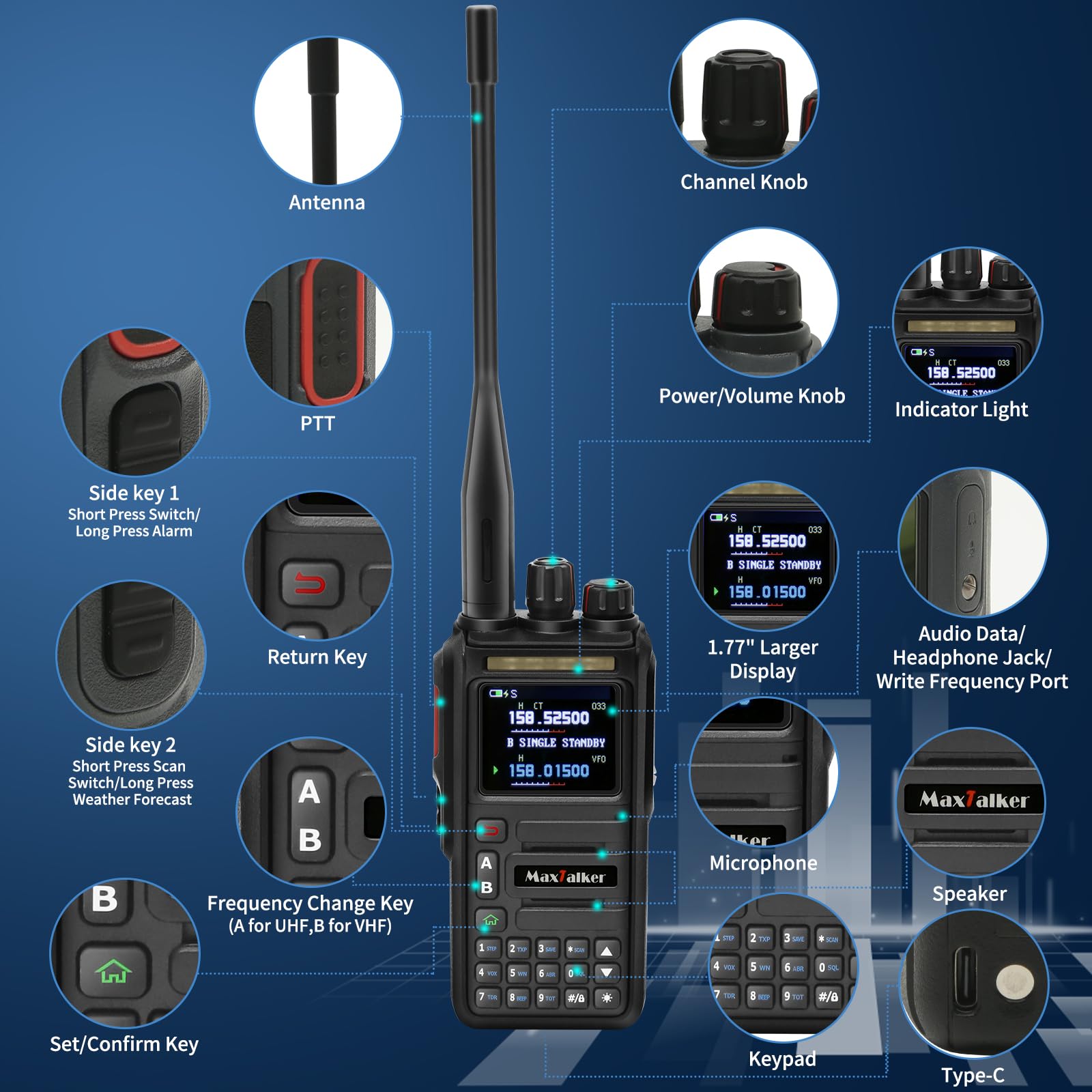 GMRS Ham Radios Long Range: MaxTalker TK-W60 Rechargeable 2 Way Radio Long Range Waterproof Ham Radio Handheld, AM/FM/NOAA/UHF/VHF Radio, Walkie Talkies for Adults 2 Pack 2